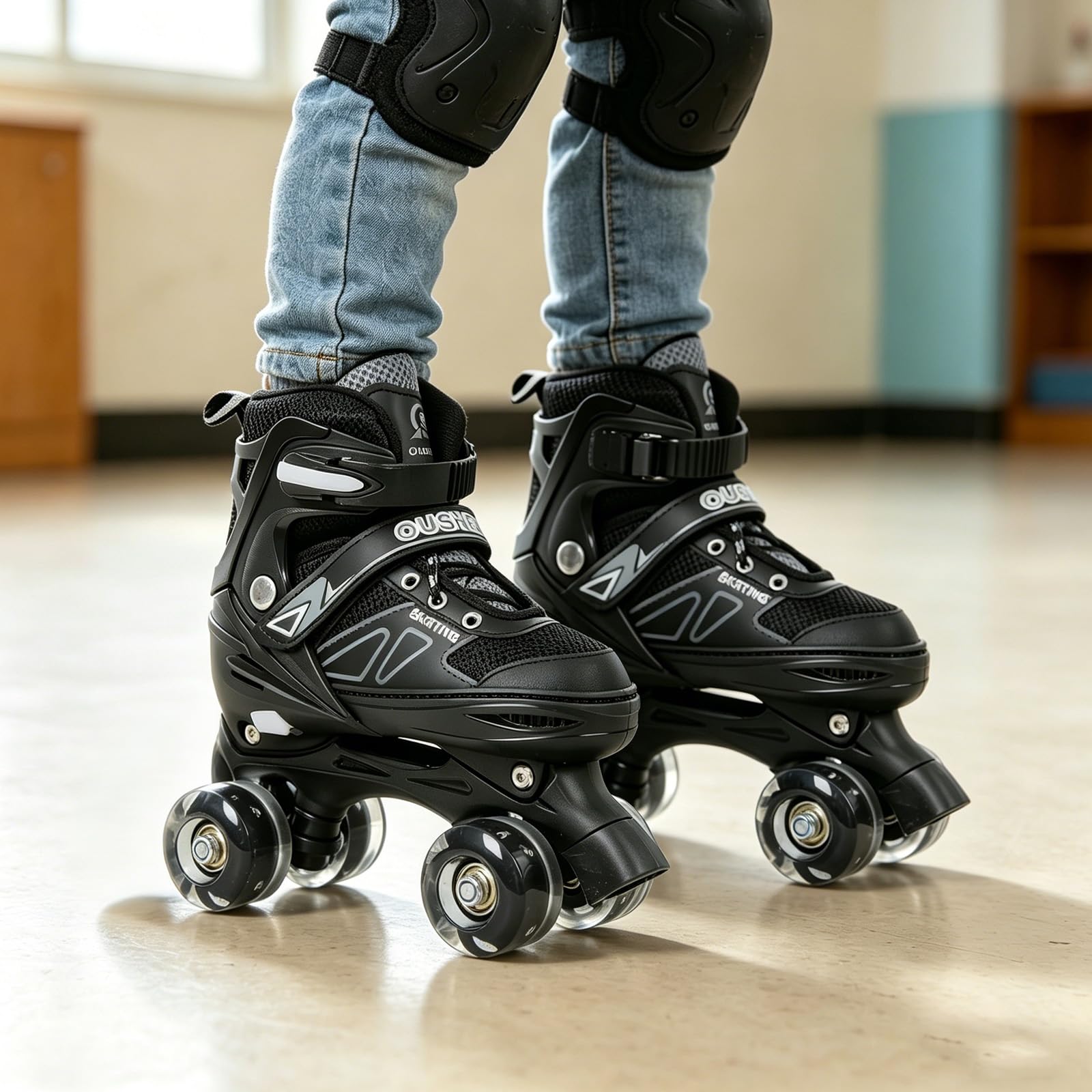 OHMG Pattini a rotelle regolabili per bambini, con 8 ruote di luce, 4 misure regolabili, miglior regalo per principianti, sport, ragazze e ragazzi, regalo di compleanno Natale, 3 - 8 anni