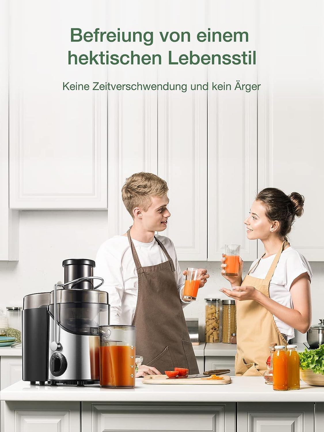JUILIST Licuadoras Para Verduras y Frutas, 400W Extractor de jugo con 65MM de Boca Ancha, 3 Velocidades, Acero Inoxidable, Fácil de limpiar, Sin BPA, Plata