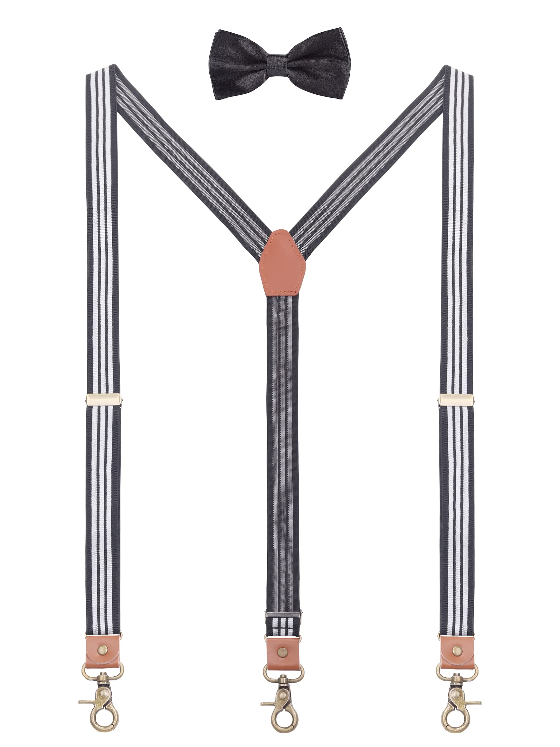 Heren Bretels Vlinderdas Set, 2 WAY TO WEAR 6 Lederen Ogen 3 Clips Y-vorm 3,5 cm Breed Verlengde Bretels voor Hoogt 160-200 cm - Eenkleurig - Zwart Heren Bretels Vlinderdas Set, 2 WAY TO WEAR 6 Lederen Ogen 3 Clips Y-vorm 3,5 cm Breed Verlengde Bretels voor Hoogt 160-200 cm - Eenkleurig - Zwart