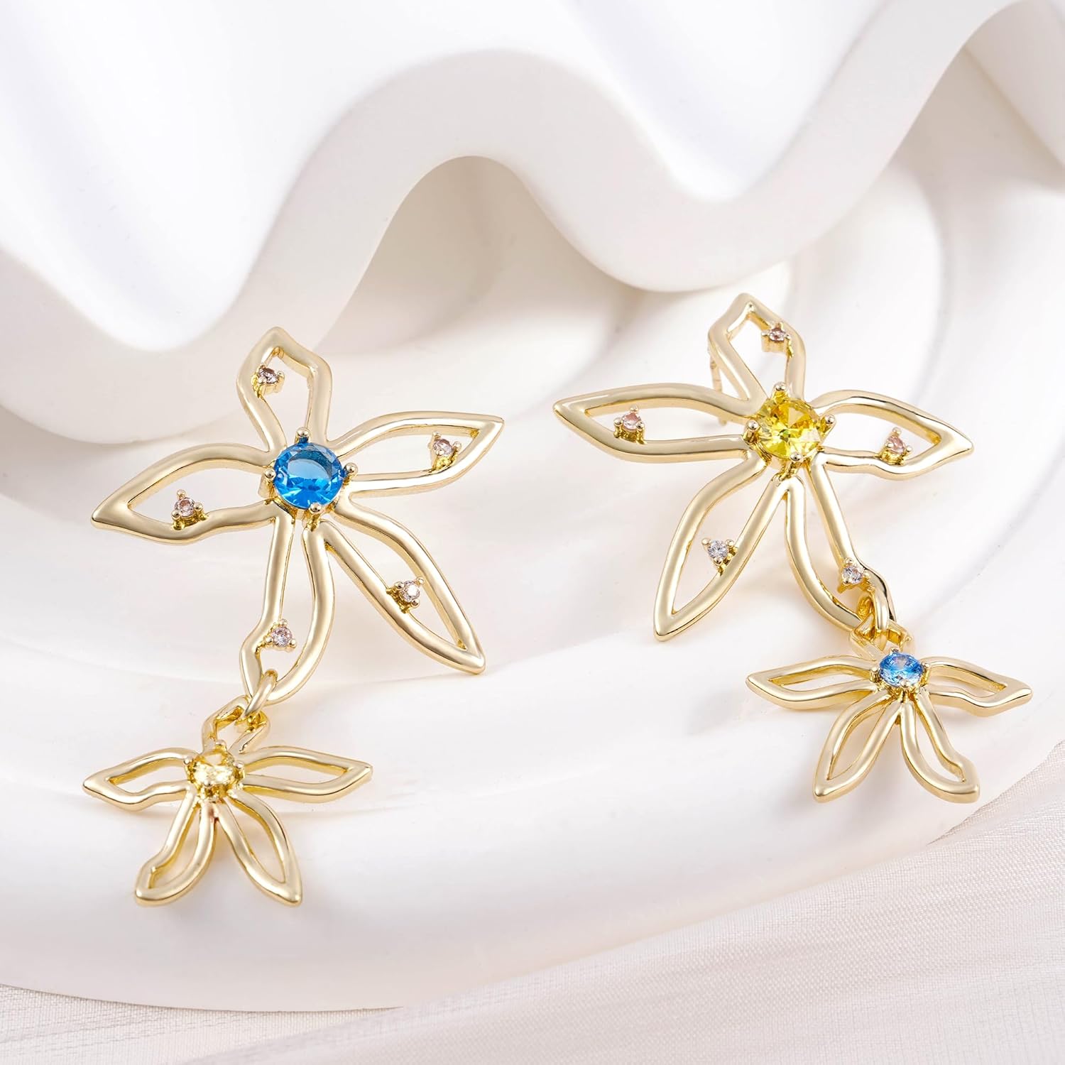 Flower Earrings for Women Gold Floral Dangle Earrings Petal Bohemian Earrings Jewelry for Women - Image 7