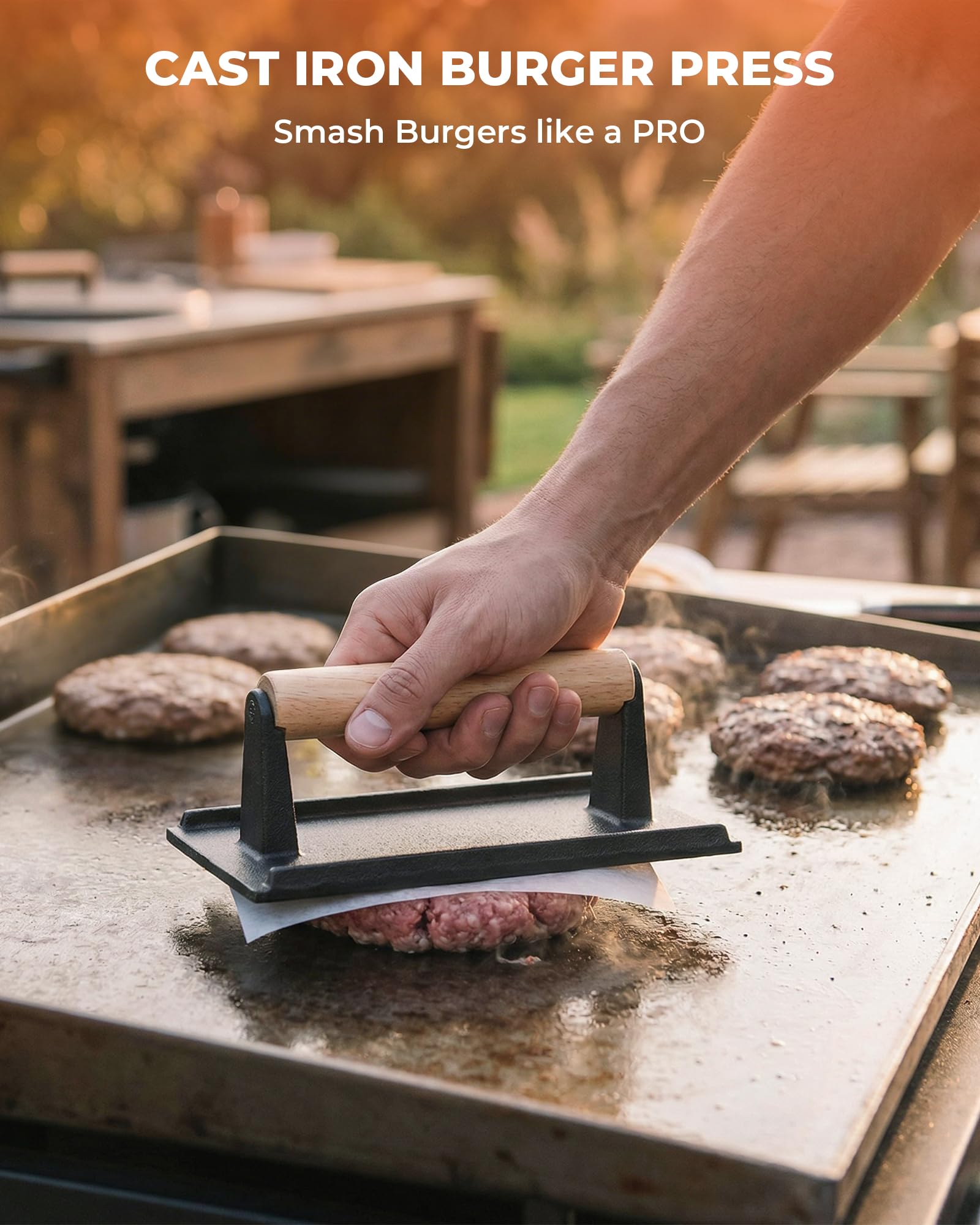 Onlyfire Grillspachtel Plancha Kit – Edelstahl-Grillspachtel, Schaber und Gusseisen-Grillpresse für Flache Tops, Grills, Öfen und Herde