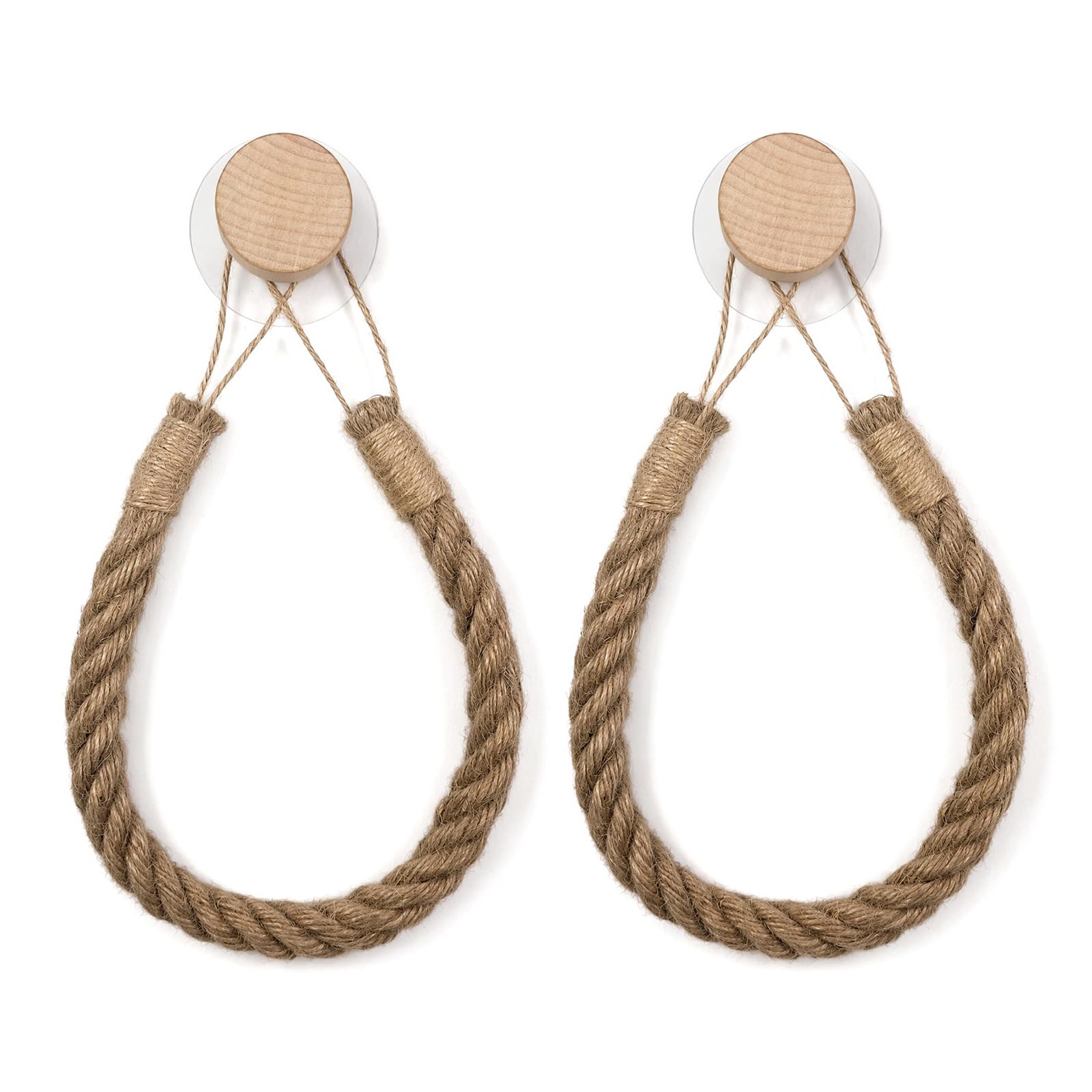 Vintage Wooden Rope Toilet Holder 2-Pcs, Self-Adhesive Wall Mount Dispenser