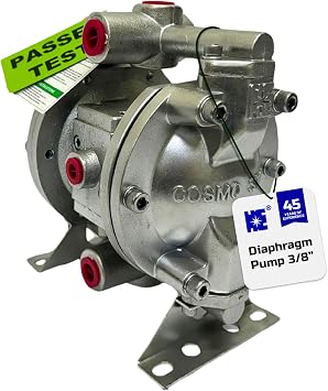 Cosmostar 3/8" Air Operated Double Diaphragm Pump Pneumatic Fluid Transfer Pump with Teflon Diaphragm 3/8" Inlet & Outlet, 6.3 GPM, 120 PSI Max for Paint, Ink, Solvents & Chemicals