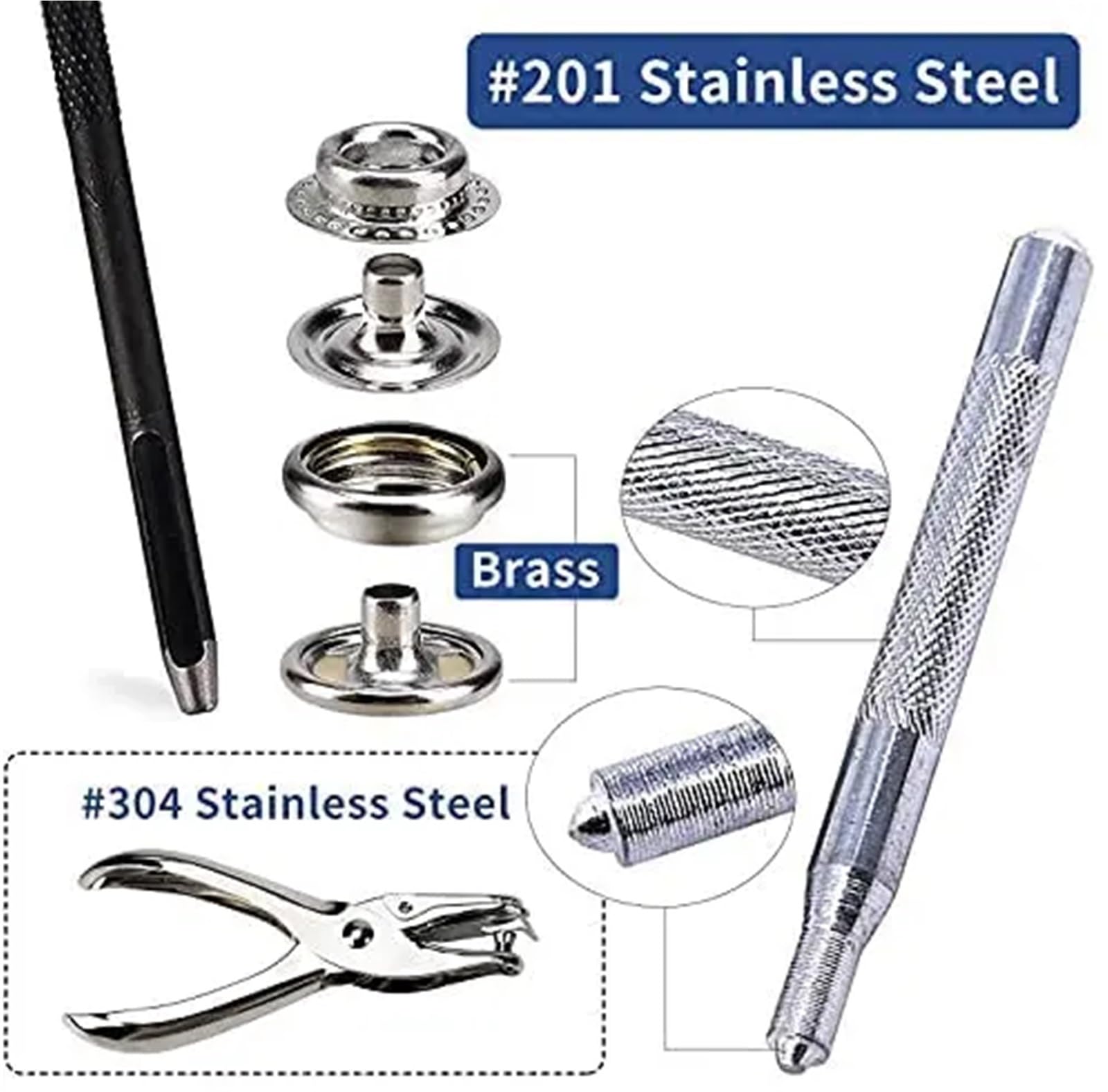 Kit de 240 broches lona 15 mm, cierres a presión acero inoxidable grado marino for cubiertas barcos, costura productos cuero y tiendas campaña