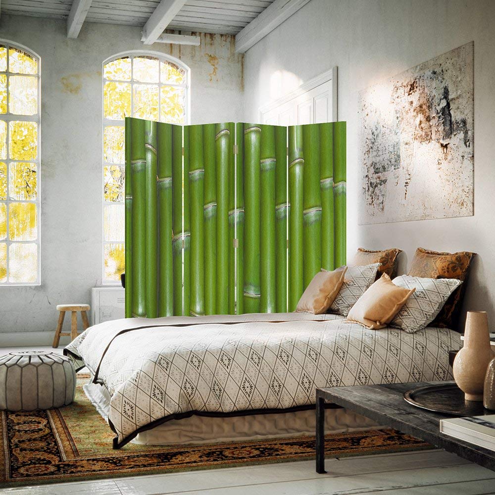 Feeby Paravent déco 4 pans Zen 145x150 cm Une Seule Côté Cloison de séparation Écran Pliant Foto Paravent Interieur Décoratif Mur Espagnol Impression sur Toile Chambre d'enfant Salon Bureau Vert