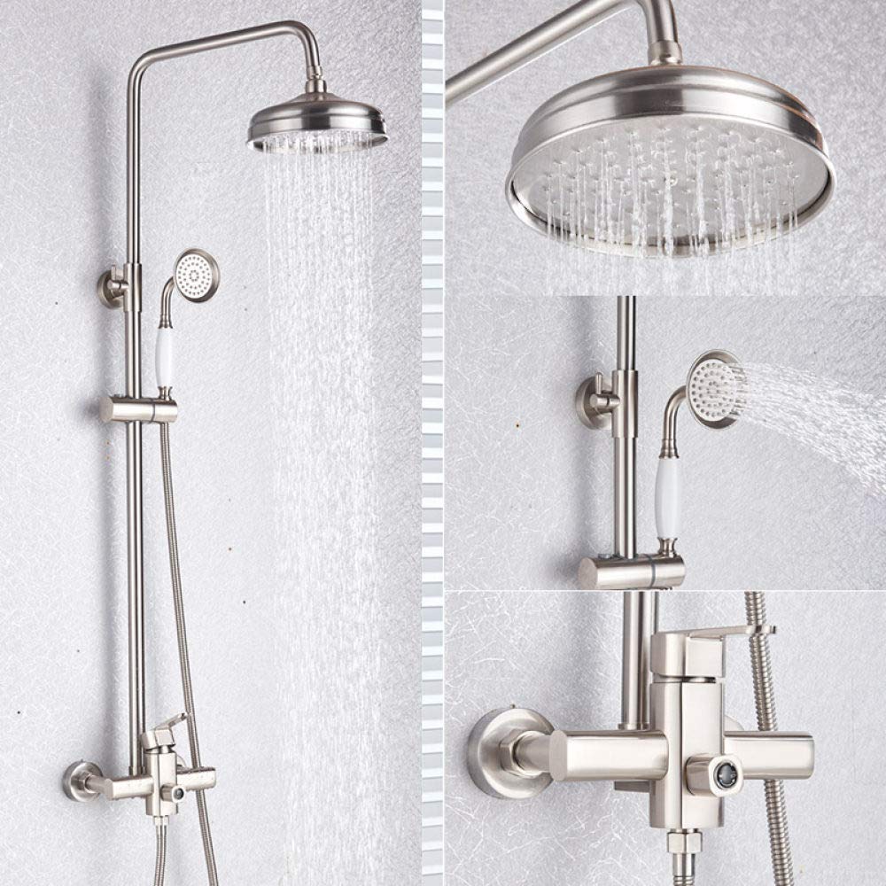 Bateria natryskowa Rome, bateria wannowa z mieszaczem, 8 deszczownic, zestaw natryskowy z prysznicem ręcznym, bateria wannowa ścienna, szczotkowany nikiel D,Brushed Nickel D