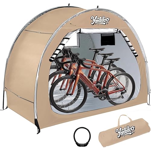 Bike Shed, Outdoor Portable Bike Storage Shed Tent, Bike Tent, Waterproof Bicycle Shelter with 210D Oxford Fabric, Bicycle Cover Fits 2-3 Bikes (Beige)
