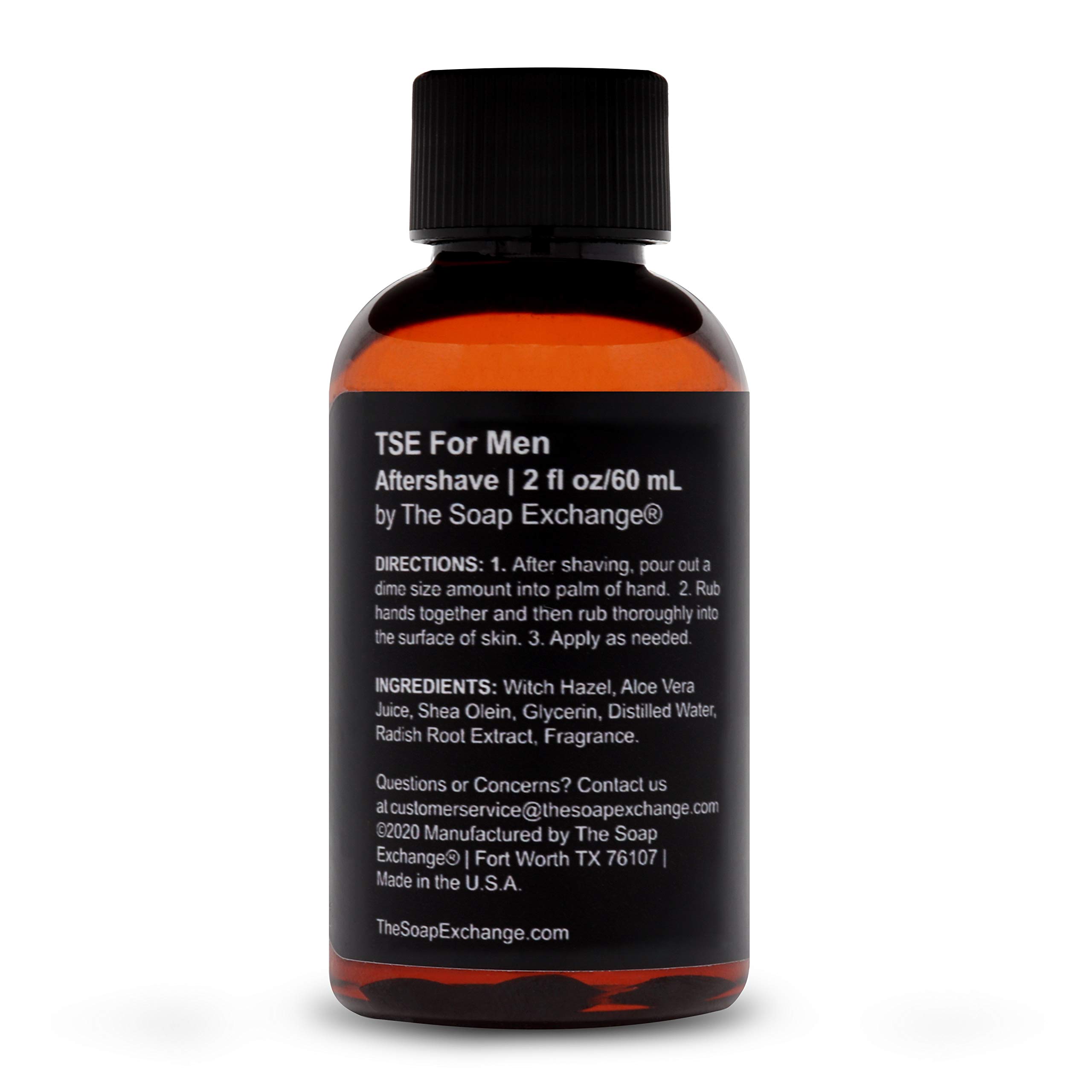 TSE for Men Soothing Aftershave - Barbershop Scent - Natural Ingredients for a Healthy Post Shave. Reduce Razor burn with Aloe Vera. Hand Crafted 2 fl oz / 60 ml Made in the USA.
