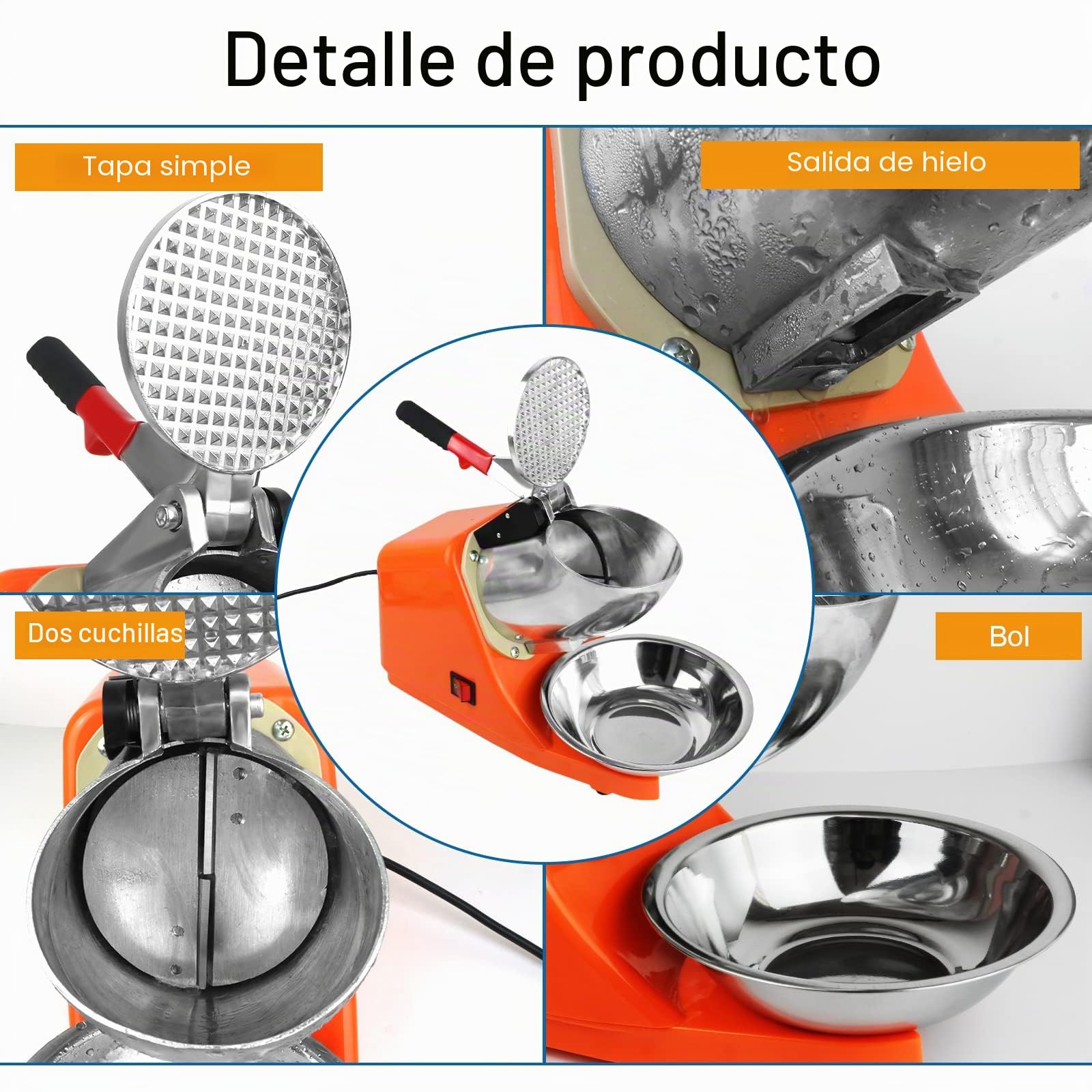 Trituradora de hielo eléctrica de doble cuchillo, 300 W, 220 V-240 V, máquina de hielo machacada, máquina de batido comercial, para restaurantes, bares, fiestas (naranja)