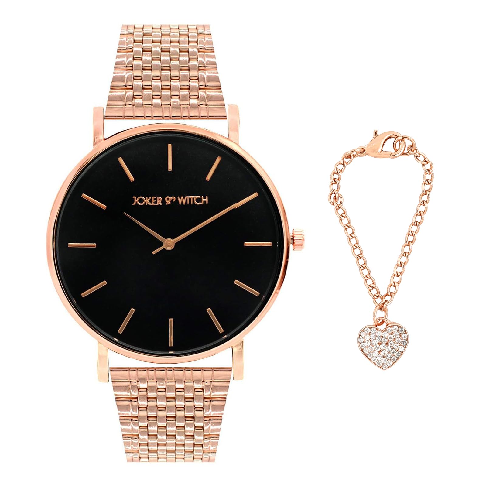 Joker & Witch Metal Women Flavia Analog Watch & Charm Set, Dial Color-Black, Band Color-Rose Gold (B0C9PXQ3QP) Amazon Price History, Amazon Price Tracker