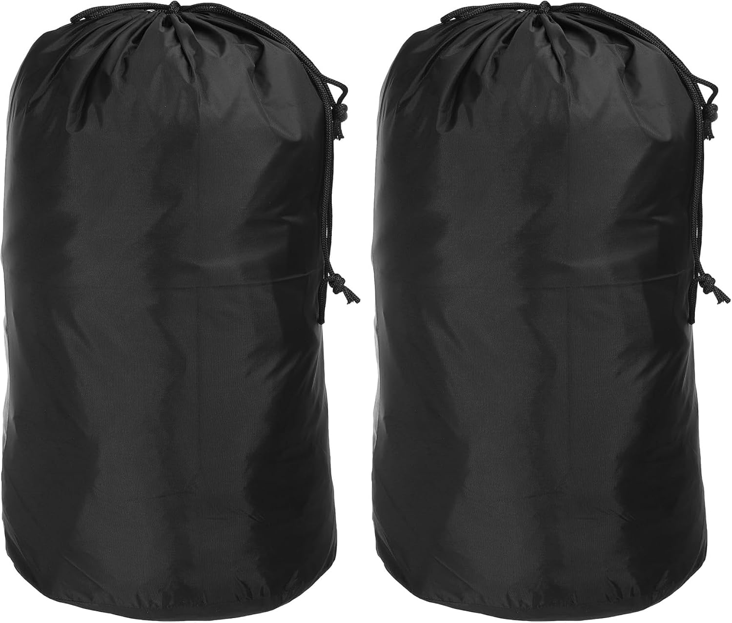PATIKIL Stuff Sack, 12 x 24 Inch Waterproof Outdoor Storage Sack Portable Drawstring Dust Flap Bag for Camping, Black (Pack of 2)