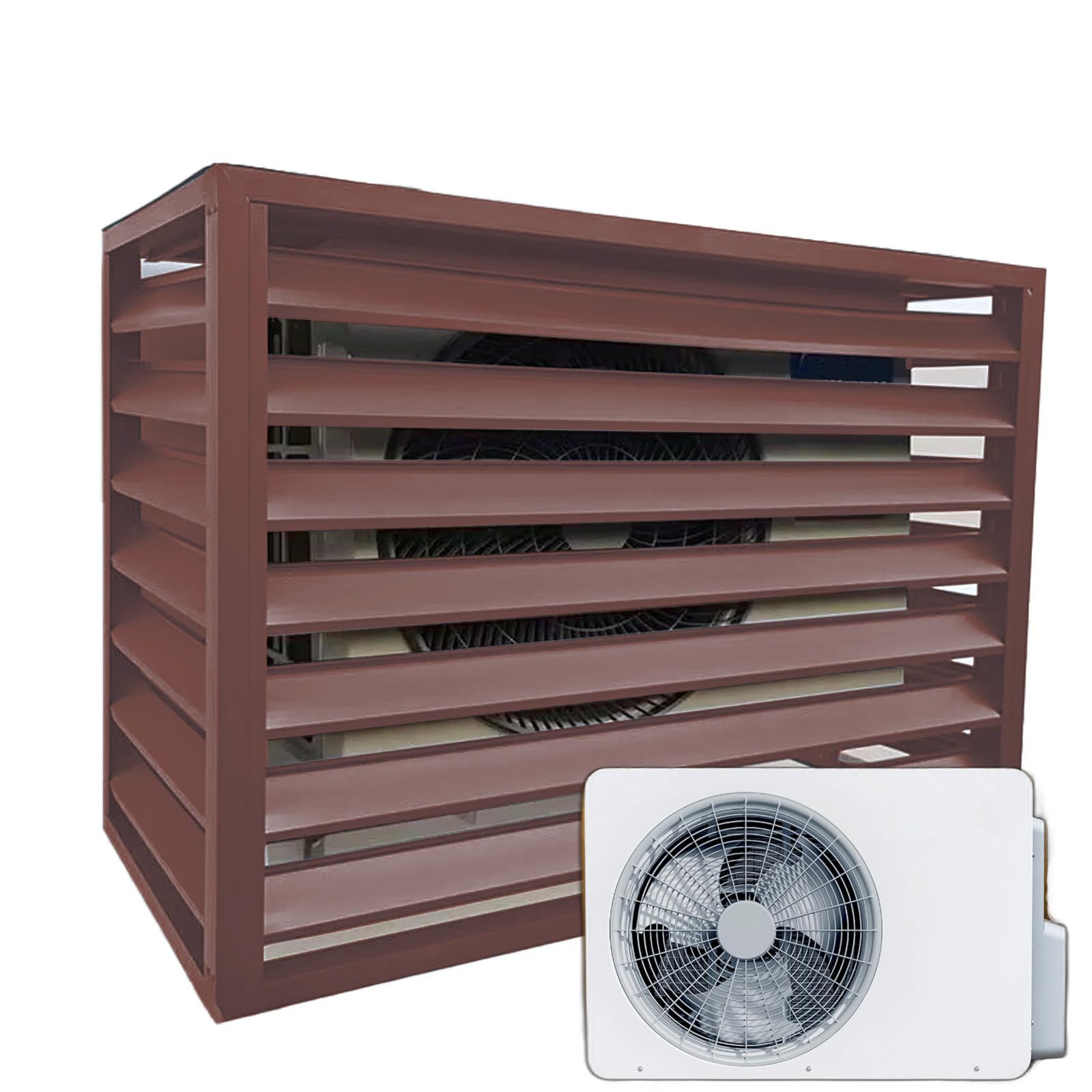 Dnowegas Brown Flat Top Heat Pump Trim Air Conditioning Privacy Screen Air Conditioner Cover Outdoor Unit Air Conditioner Cover Aluminium Trim Heat Pump L100/W50/H70 (1.5P)