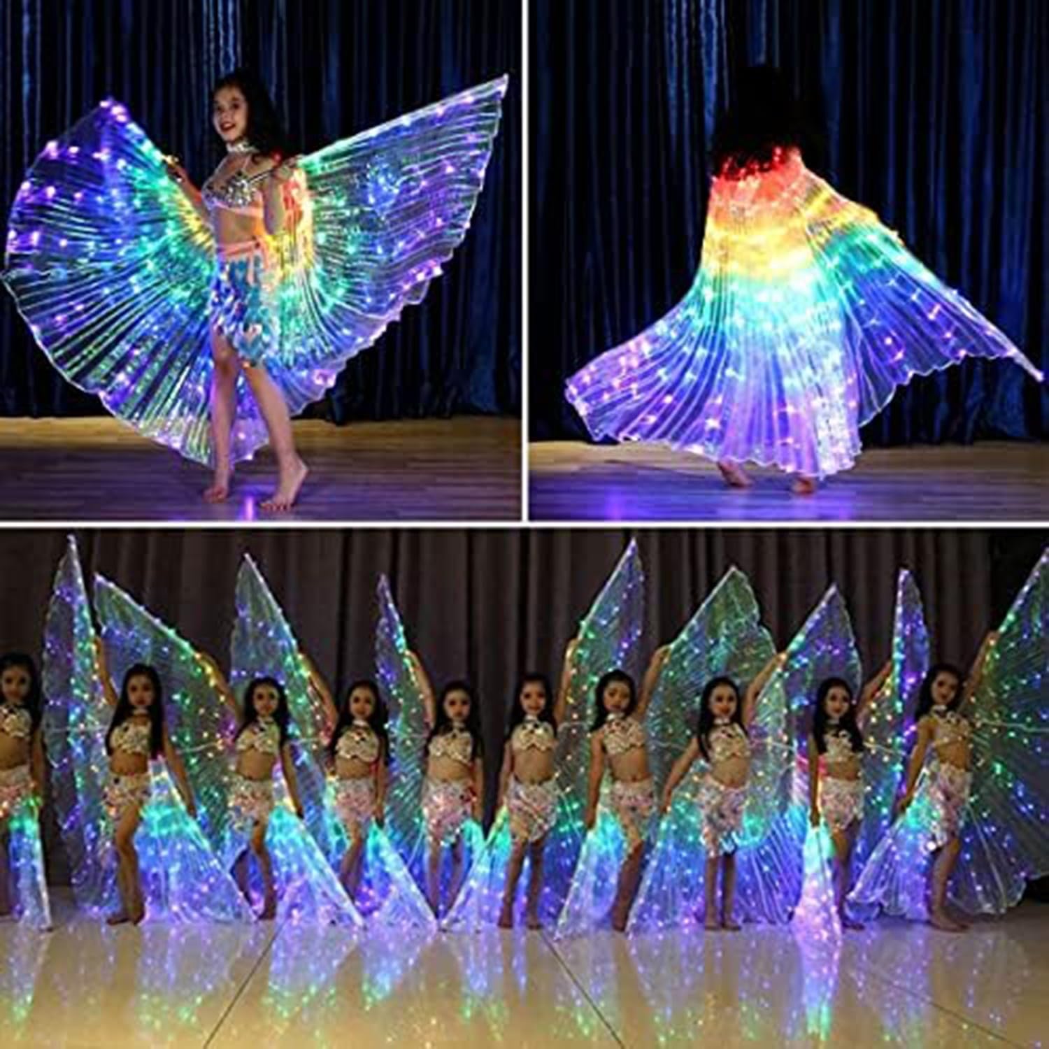 Ali LED per danza del ventre, ali di farfalla illuminate con bastoncini telescopici, perfette per carnevale, Halloween, feste di Natale
