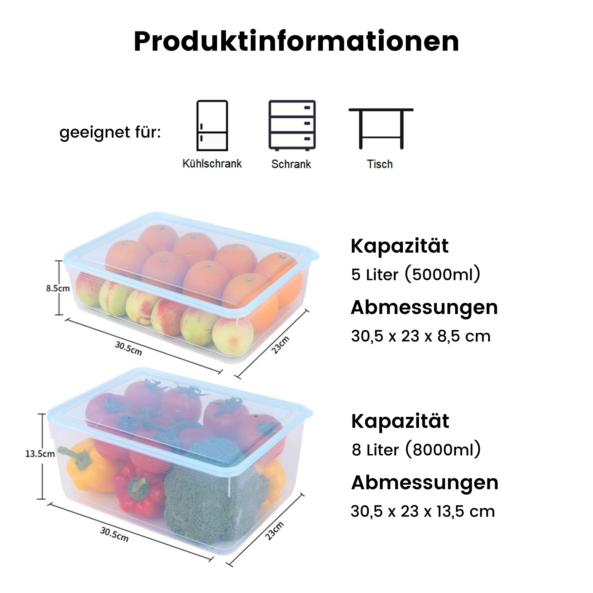 Kühlschrank Organizer Küchen Ordnungssystem Set mit Deckel groß Stapelbar Transparent Speisekammer Vorratsbehälter Tiefkühldosen Gefrierdosen Frischhaltebox (40 Liter (8 * 5L, 16*Gitter))