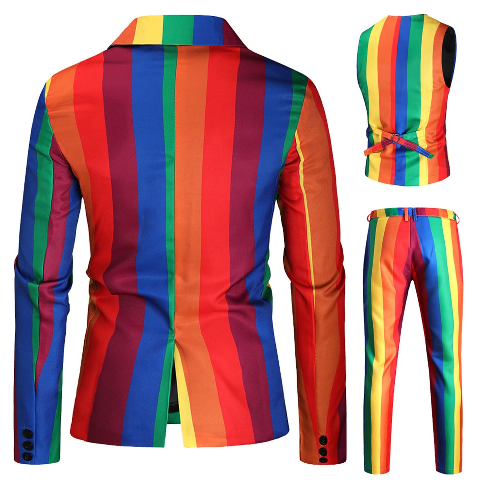 Generico Tuta Leggera Uomo Set da 3 Pezzi Button Casual Giacca Arcobaleno Pantalone Gilet Completo Lavoro Formale Abito Tuxedo Tuta da Corsa Uomo Regular Fit Elastico Sportivo