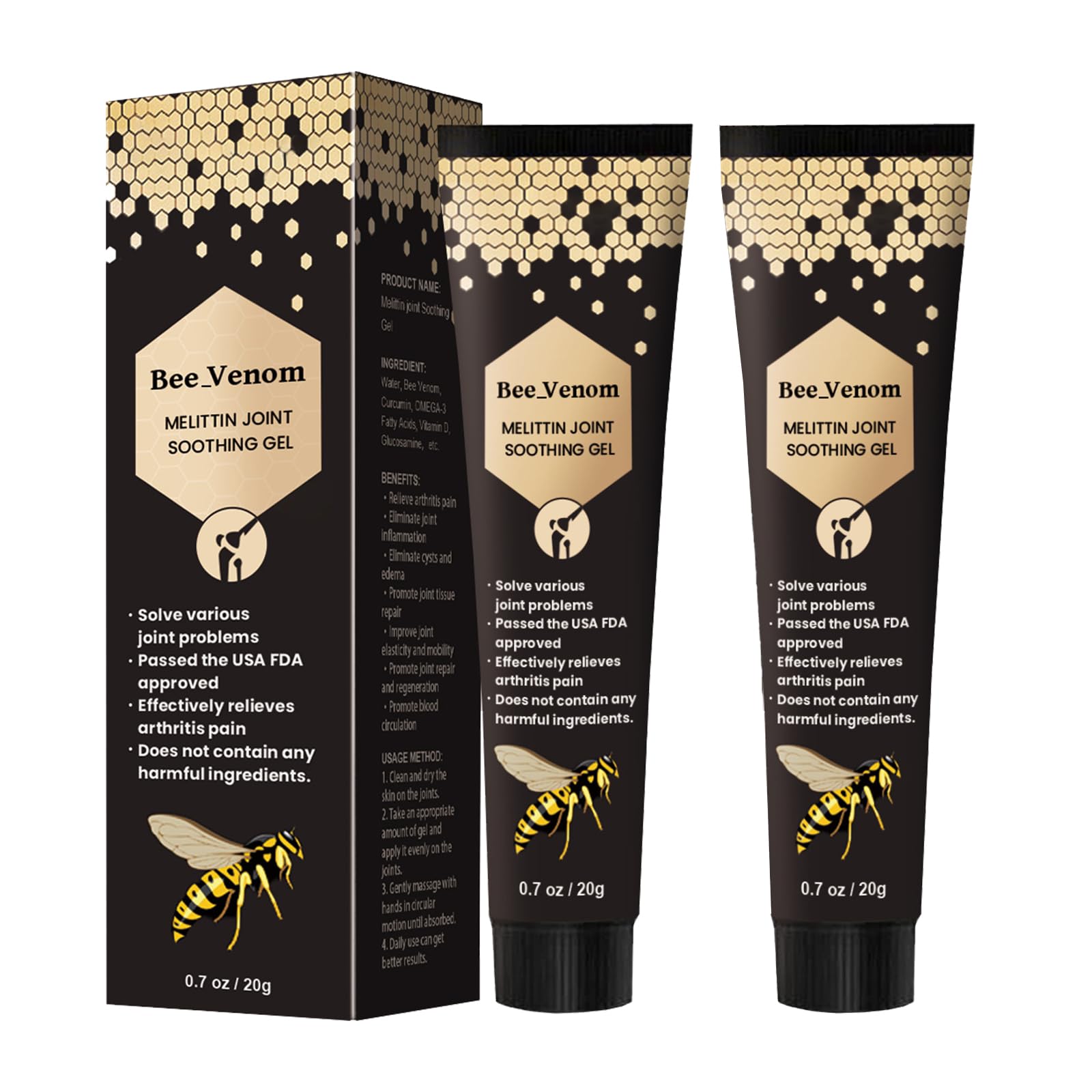 Honey Bee Joint and Bone Cream,20g Bees Ve_nom Cream,Bee Ve_nom Gel for Arthritis, Neck, Waist, Back, Hands, Feet and Legs(2pcs)