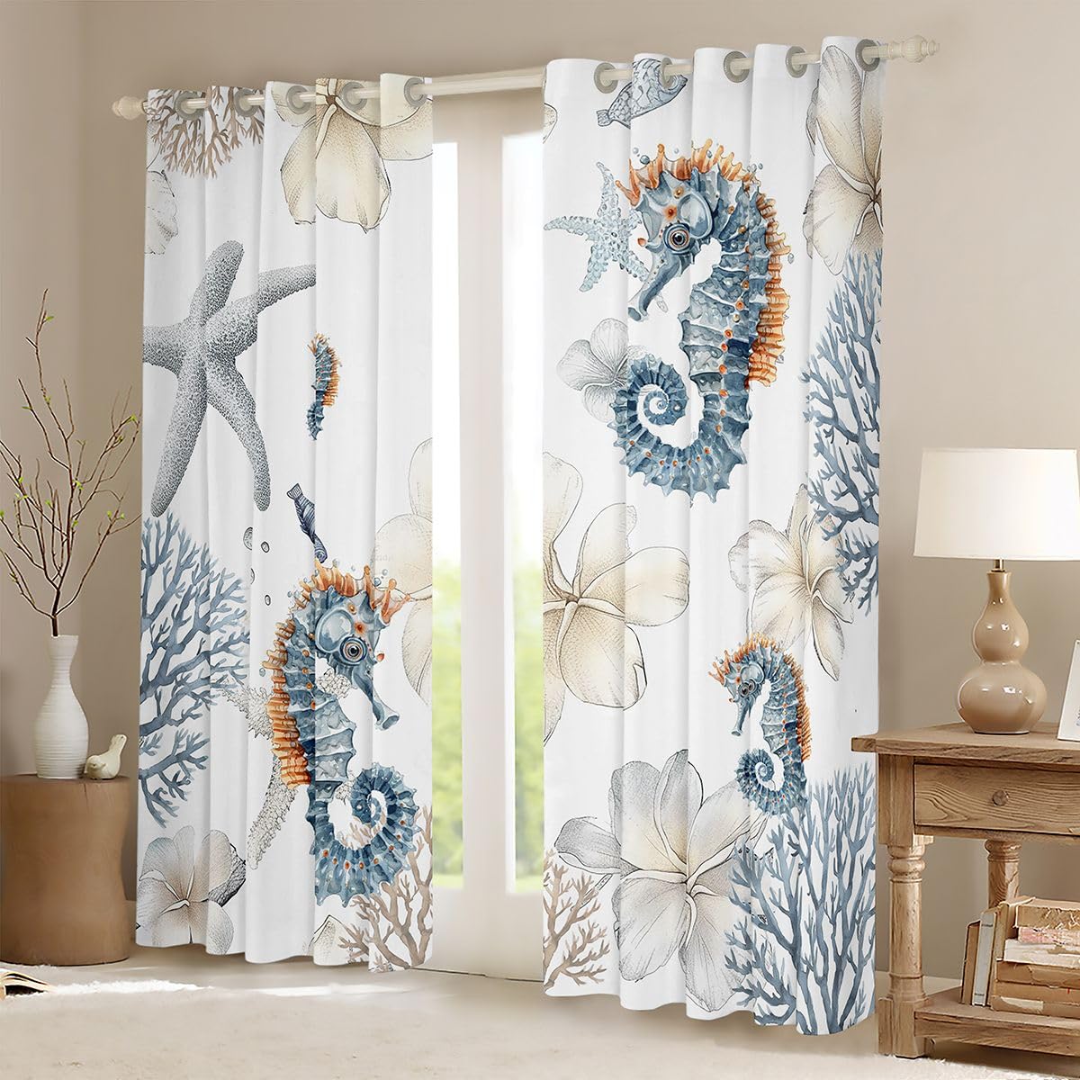 Homemissing Tende oscuranti per camera da letto, soggiorno, stelle marine, fiori, oscuranti, tendaggi per finestre, 2 pannelli, 167,6 x 228,6 cm, decorazione per la stanza