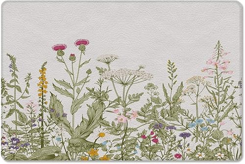 KXO Tapete de cocina acolchado antifatiga, flores, diente de león, hojas de dalia, margarita, ilustración de plantas, súper suave, tapete