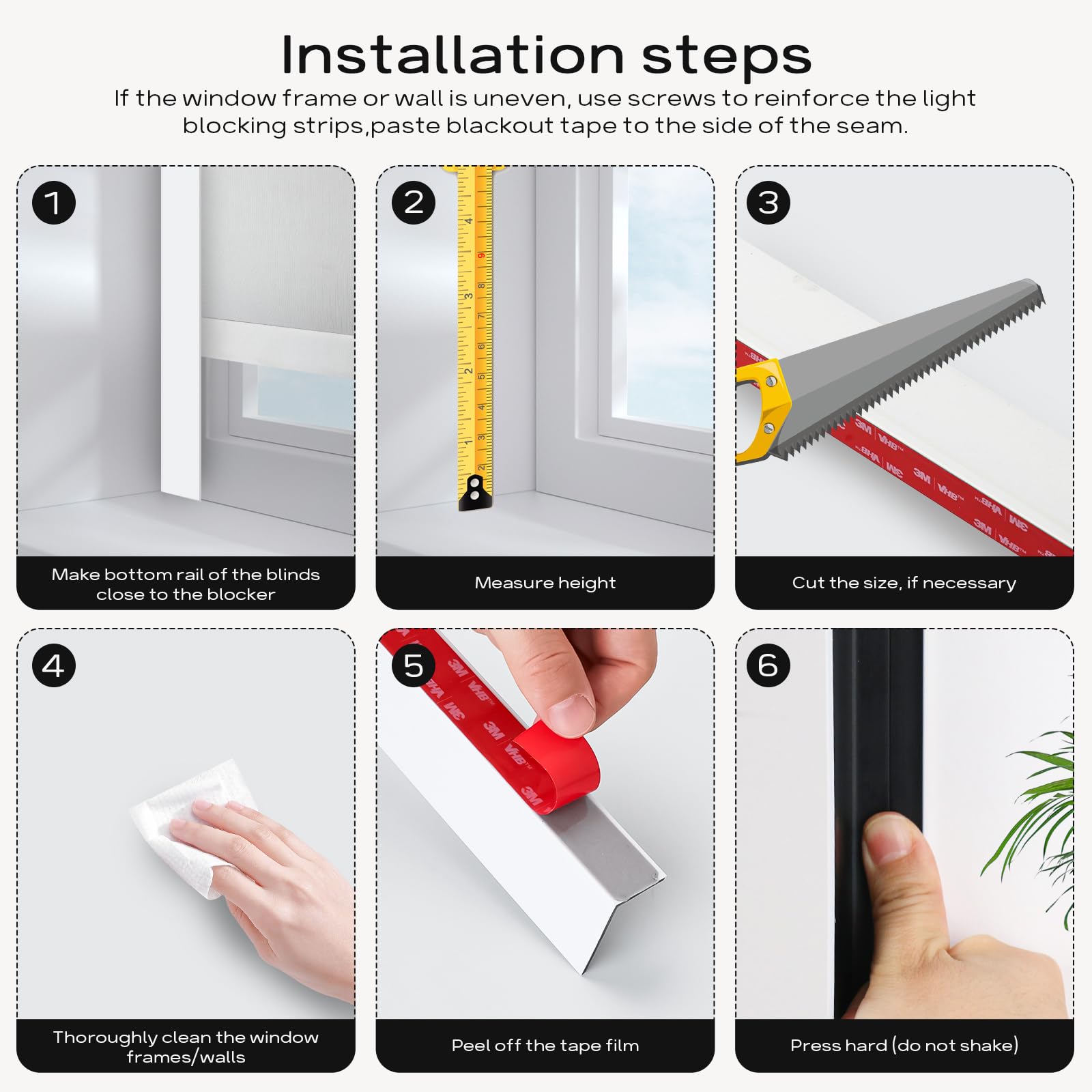 Tira de bloqueo de luz de PVC 100% opaca para persianas y persianas en ambos lados para persianas opacas, fácil de instalar, ideal para dormitorio, guardería (forma de L, blanco, 2 piezas, 58.5