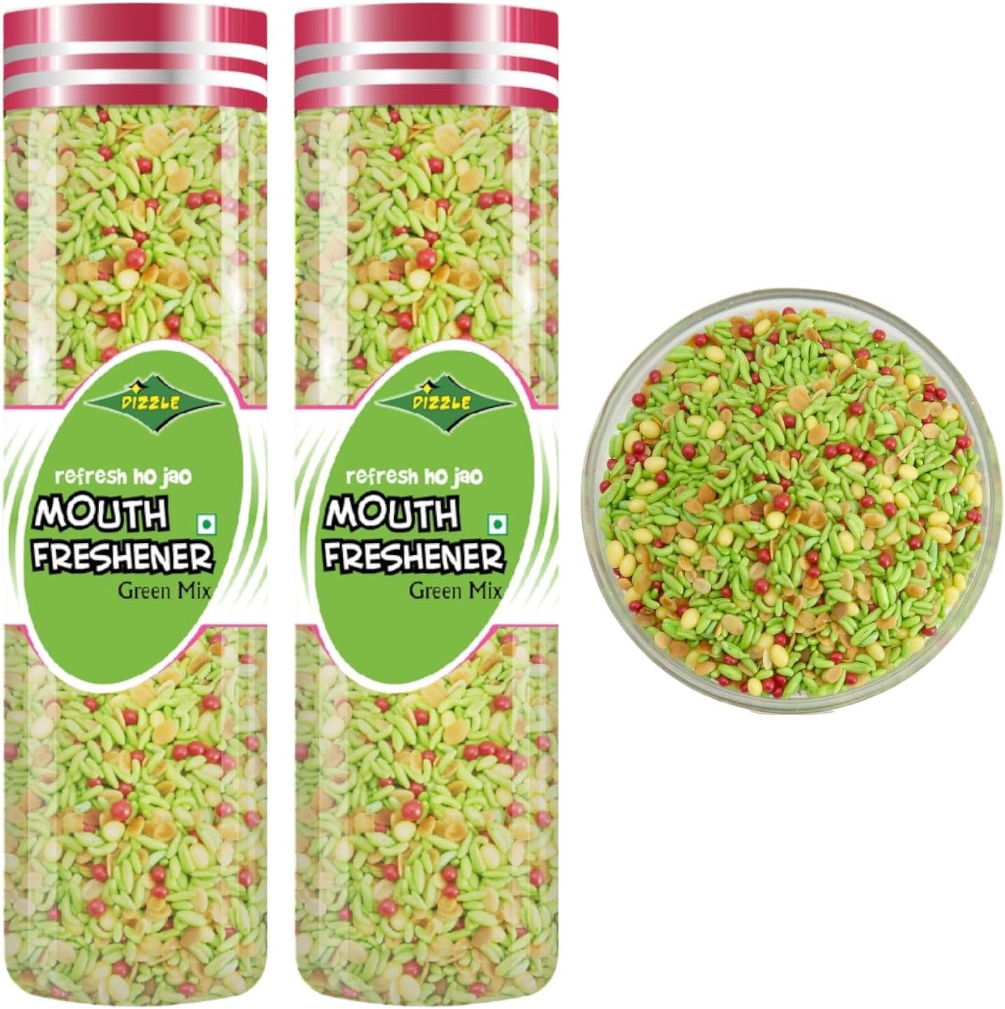 Dizzle Green Mix Sugar Coated Sounff 2 X 210g - Sweet and Spicy Mouth Freshener - Ideal for After Meals - Refreshing Snack for All Ages
