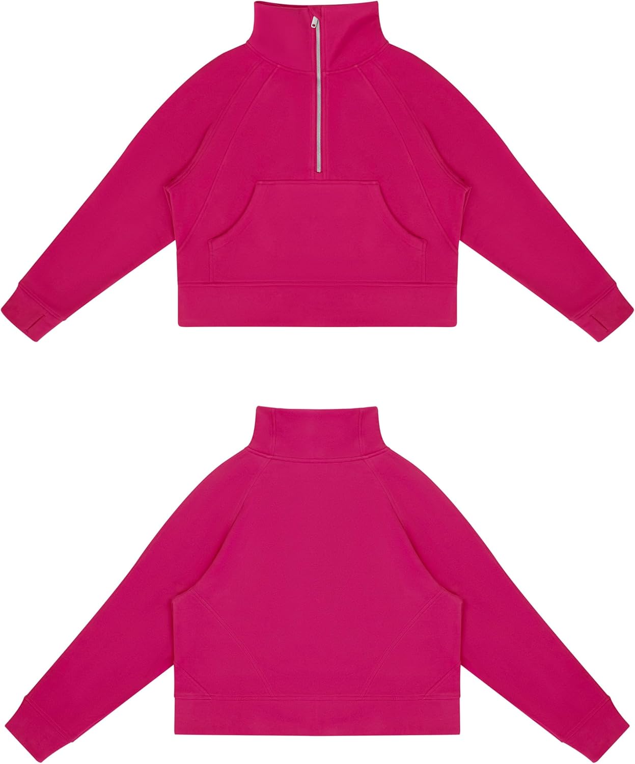 THE GYM PEOPLE Womens' Half Zip Pullover Fleece Stand Collar Crop Sweatshirt with Pockets Thumb Hole - Image 4