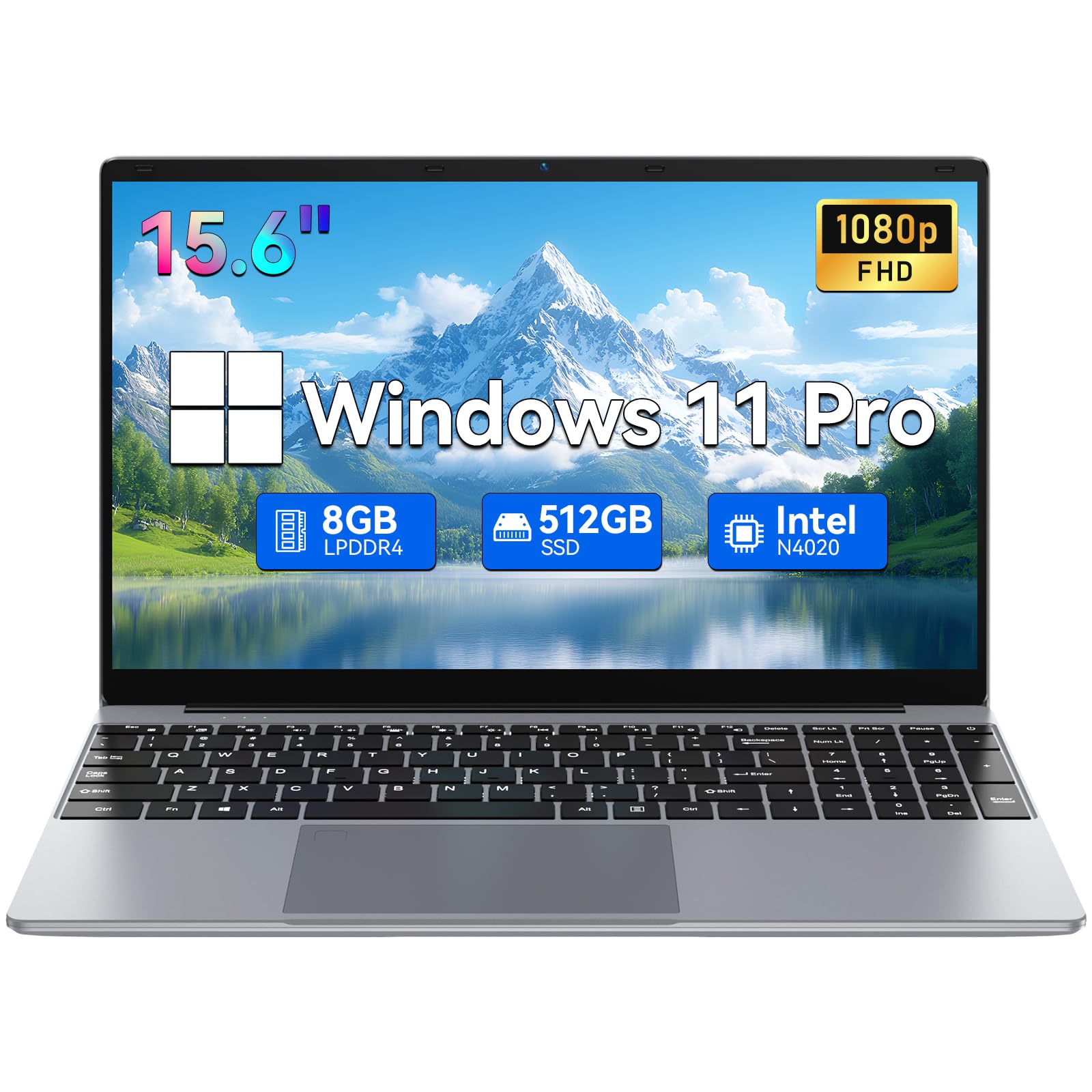 2026 Latest Laptop, 8GB RAM 512GB SSD Laptop, 15.6 inch 2K FHD Display,Celeron N4020C Processor, Thin & Portable Laptop,Dual WiFi, USB 3.0*2, BT,200W Front Webcam,Full-Featured Type-C,6500mAh Battery,