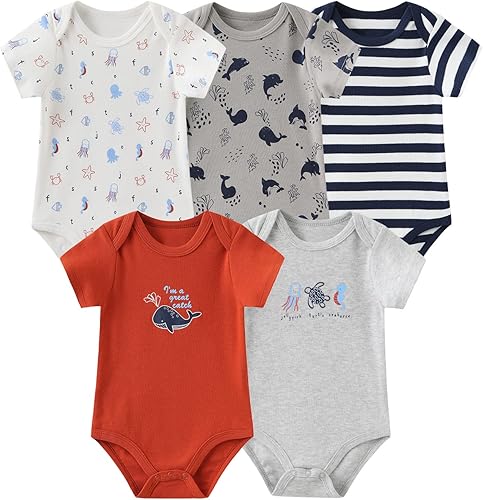 Miniatura 3 de Ropa unisex para bebés, paquete de 5 mamelucos de manga corta y 3 mamelucos con pies para bebé