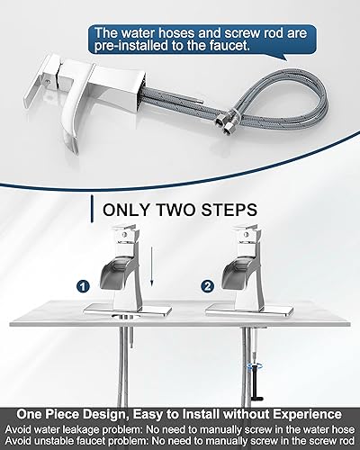 Miniatura 6 de Grifo de baño cromado en cascada, grifos de baño de latón de 4 pulgadas, un agujero o 3 agujeros, mango único con drenaje de polipropileno, placa de