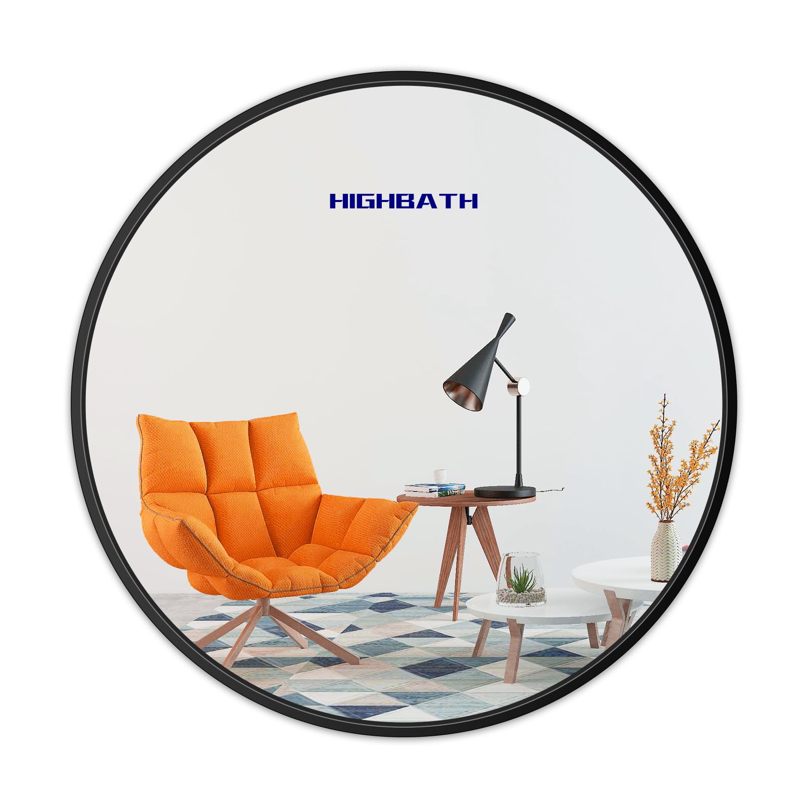 40 cm Large Round Wall Mirror, Black Metal Frame, HD Glass, for Bathroom, Living Room, Bedroom