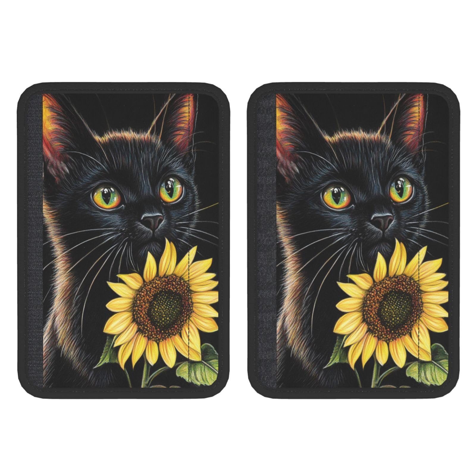Black Cat and Sunflower Car Seat Belt Cover 2 Pack Seatbelt Strap Shoulder Pad Protector Universal Comfort for Car