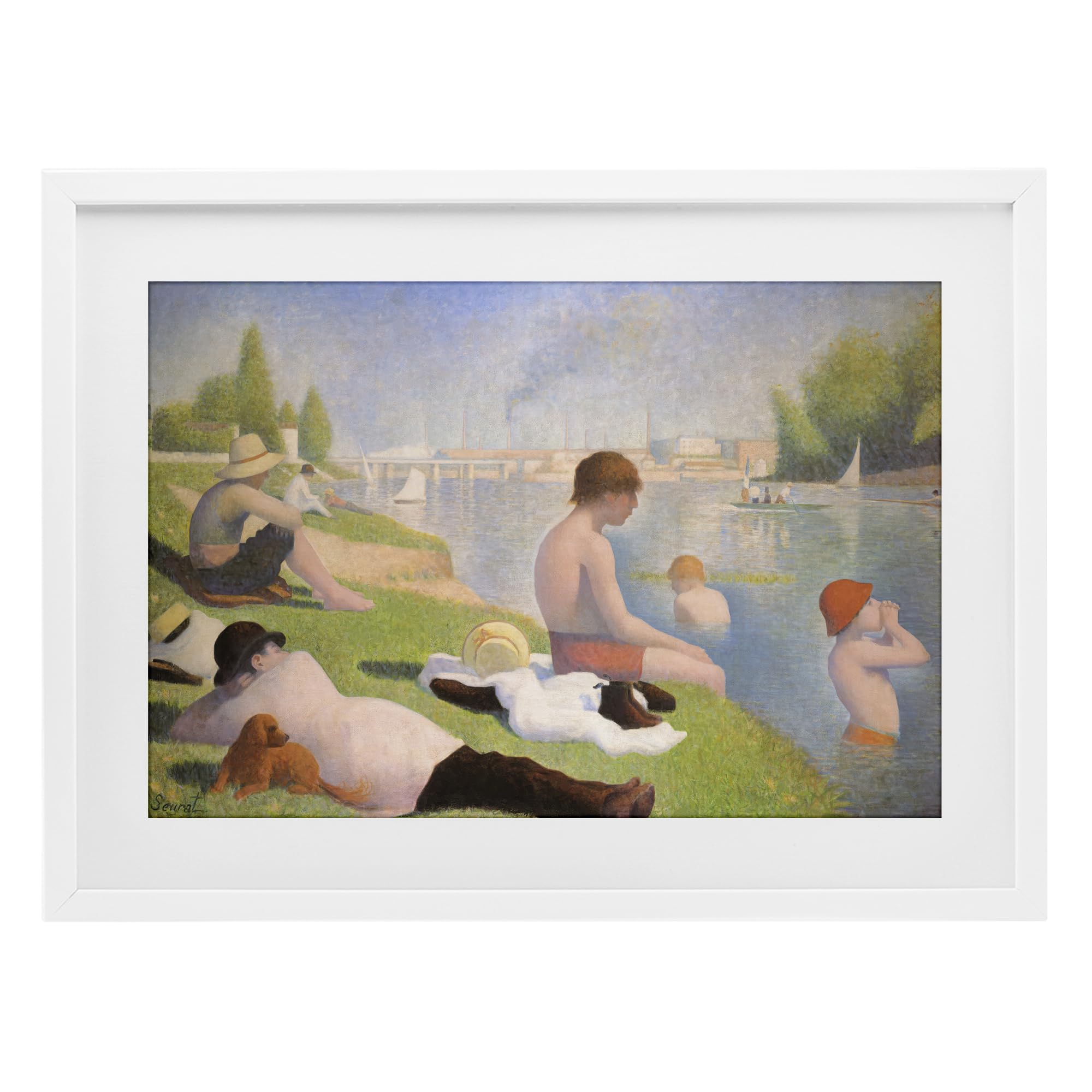 Stupell Industries Coastal White (Textured) Seurat Bathers Riverside, 17 X 23 Inch Framed Print Under Glass