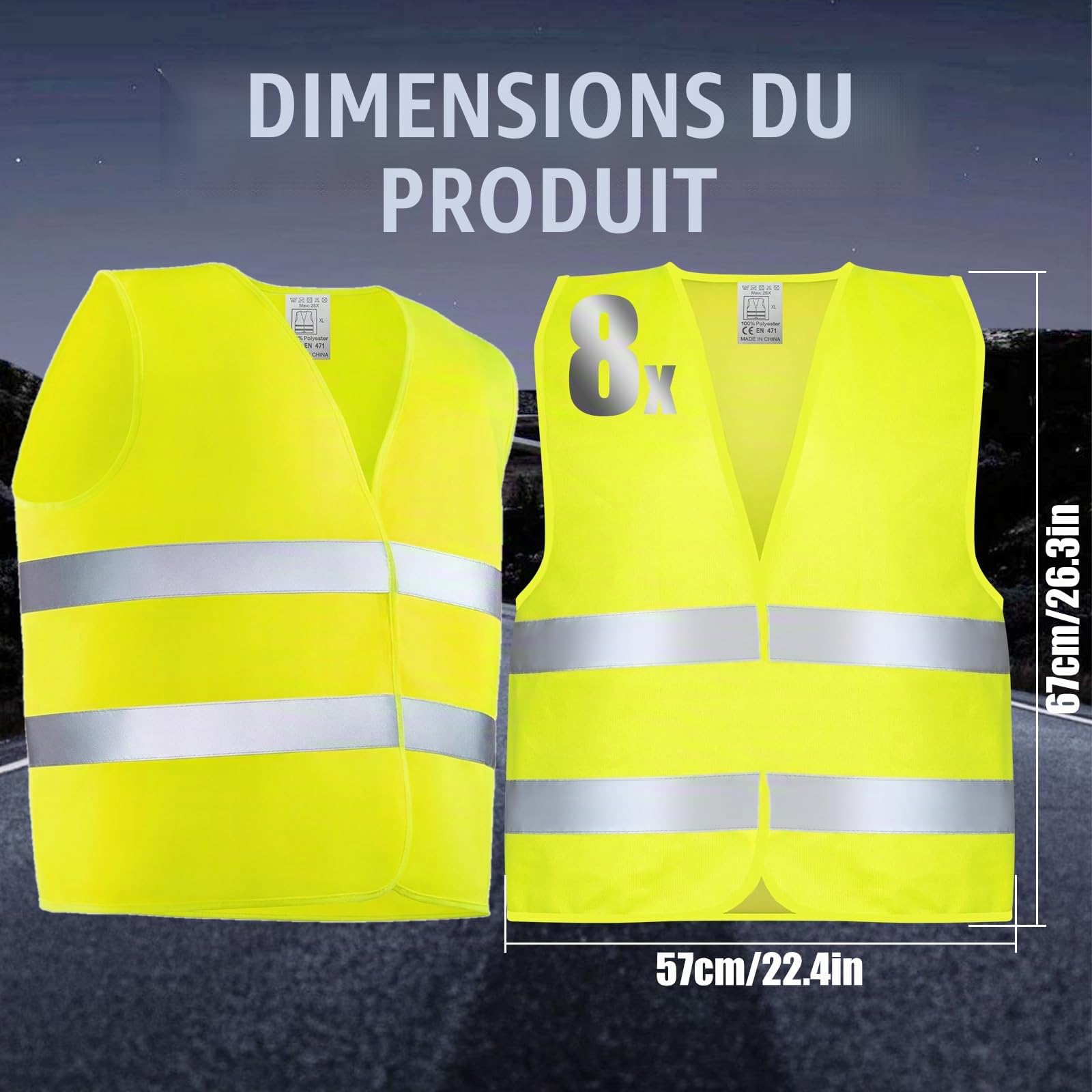 ZUPAPJO Gilet Jaune Adulte, 8 PCS Gilet Jaune Voiture, Gilet Fluorescent de Sécurité Haute Visibilité à 360 °, Gilet Haute Visibilité Hommes et Femmes, Gilet de Securite pour Conducteurs Travailleurs
