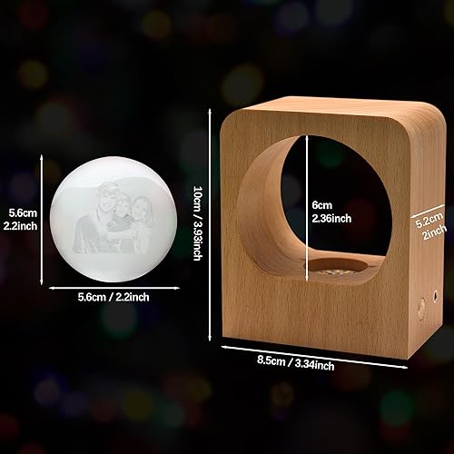 Miniatura 8 de Cristal fotográfico 3D personalizado, grabado con imágenes 3D personalizadas en bola de fotos de vidrio en memoria con base de madera de luz LED