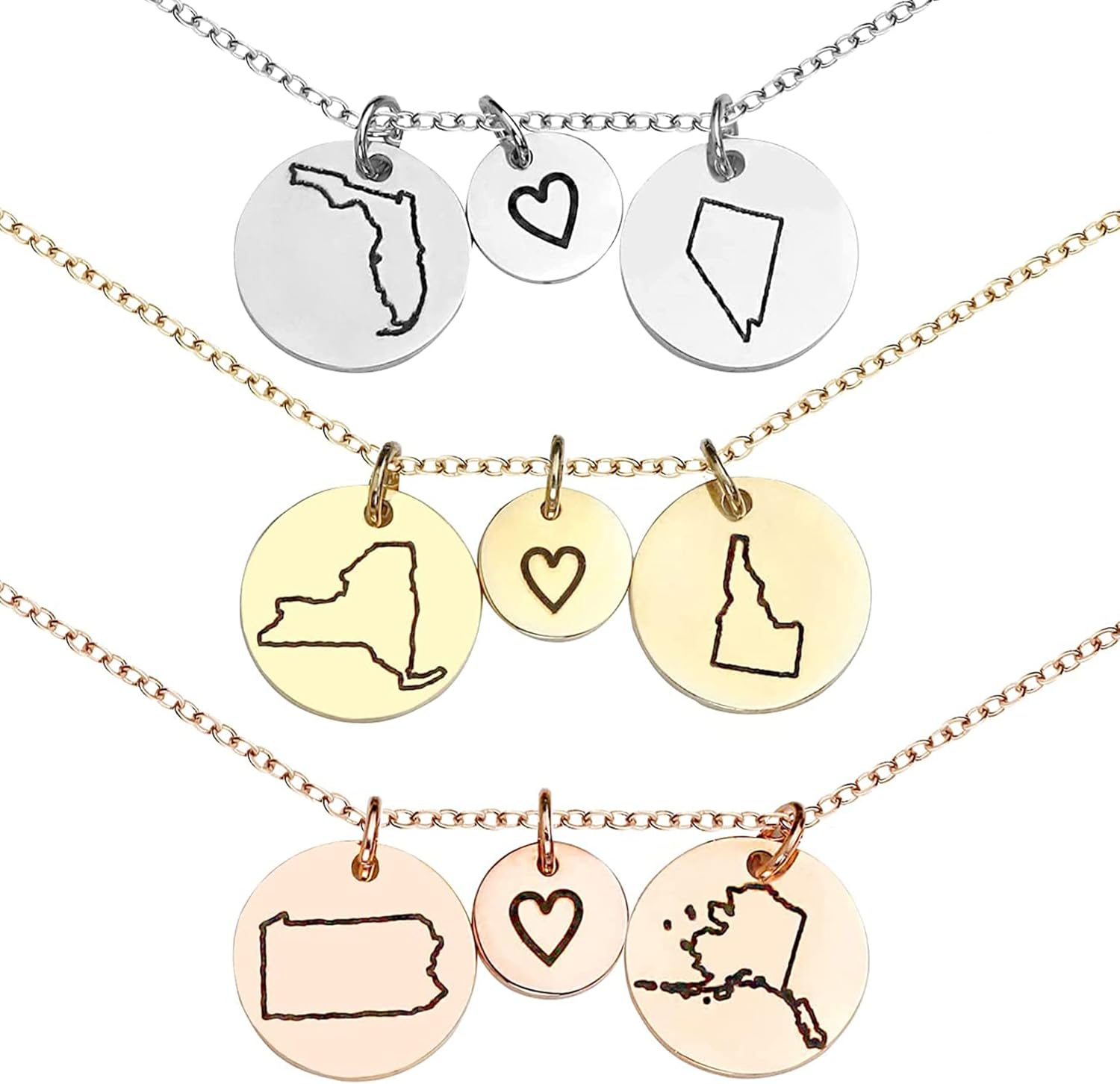 Best Friend Necklace Long Distance Friendship Custom Two State Jewelry, Gifts for Women, Mother Daughter Relationship, Unique Personalized Necklace – CN-LDS