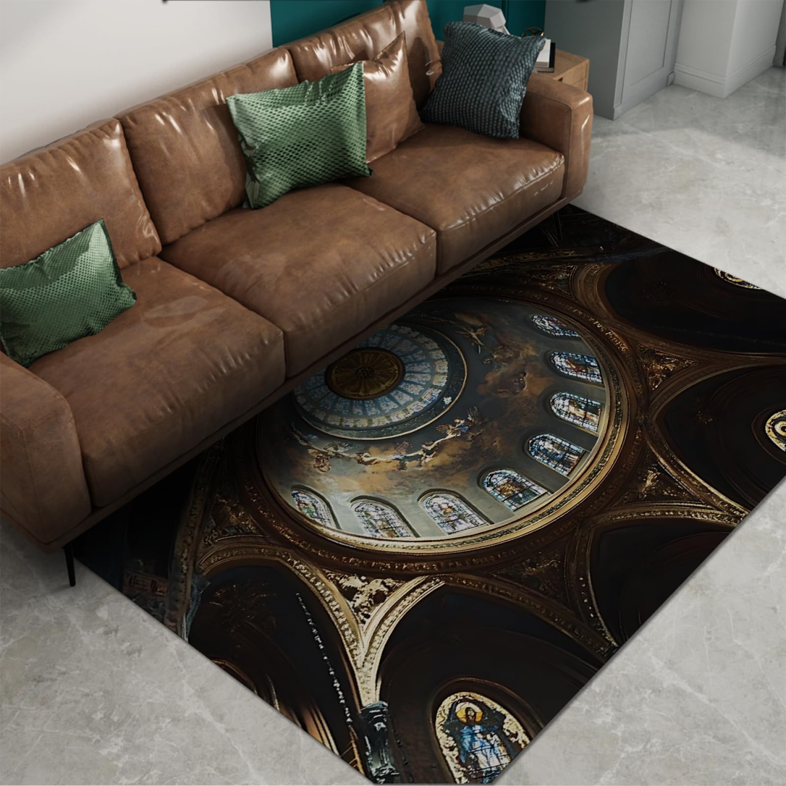 Klasyczne witrażowe dywaniki kopułowe elegancki design architektoniczny z kolorowymi szklanymi oknami wzorzyste dywany do salonu 140 x 200 cm