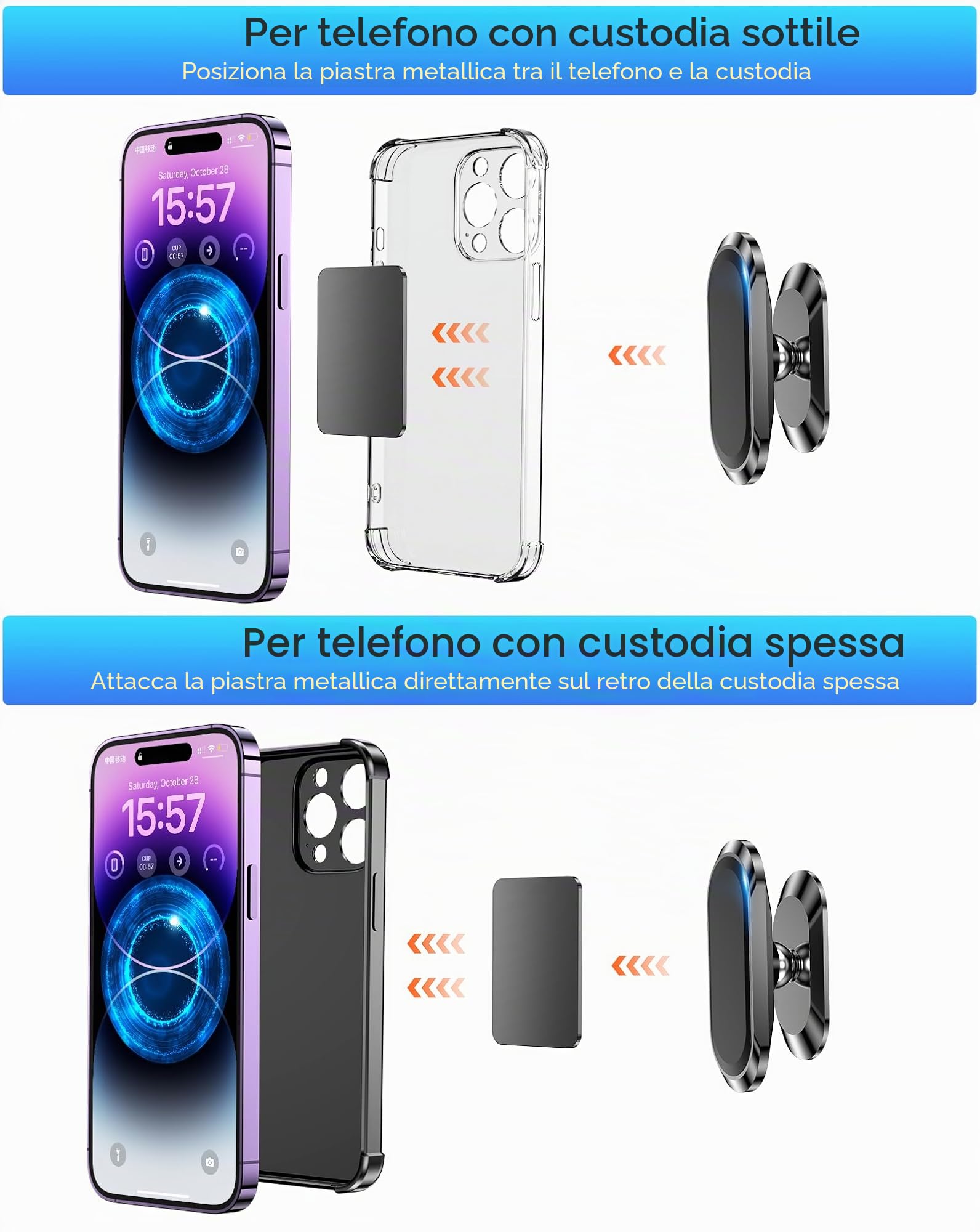 Coolpow Supporto Cellulare Auto Magnetico 2 Pezzi 360° Rotazione Universale Porta Telefono Compatibile con iPhone/Samsung/Huawei Smartphones