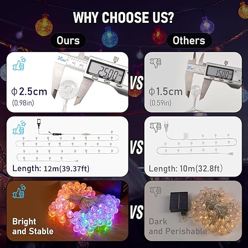Miniatura 8 de YCoisini Guirnalda de luces para exteriores, 100 luces LED de 50 pies de globo de cristal con 16 modos de iluminación