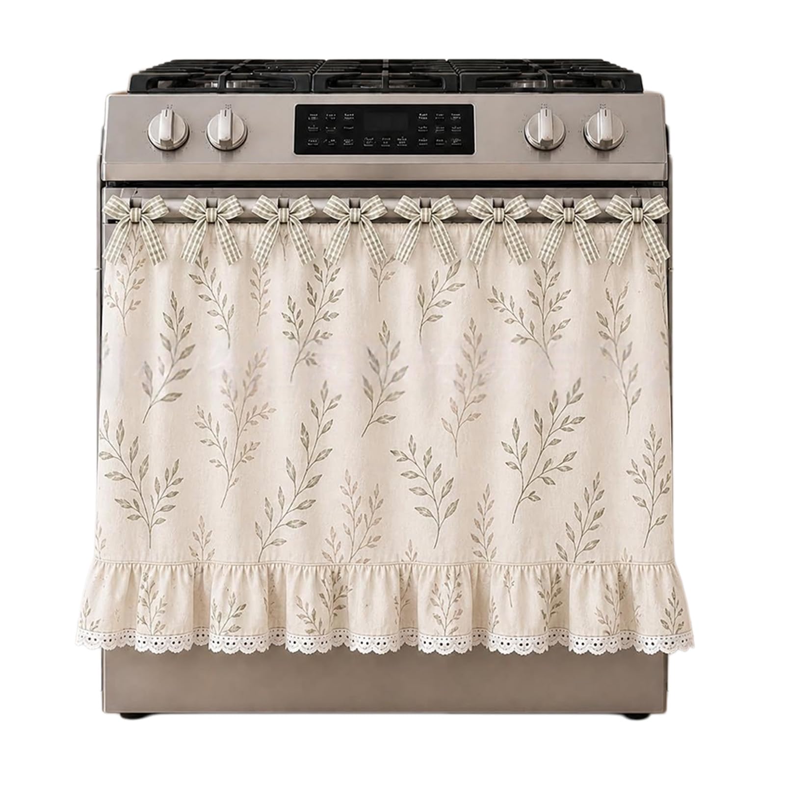 TFAOYS Farmhouses Cooktops Stove Skirts Oven Curtain with 9 Ribbons for Adjustable Fit on Standard Ovens Cotton Blend Stove Skirt