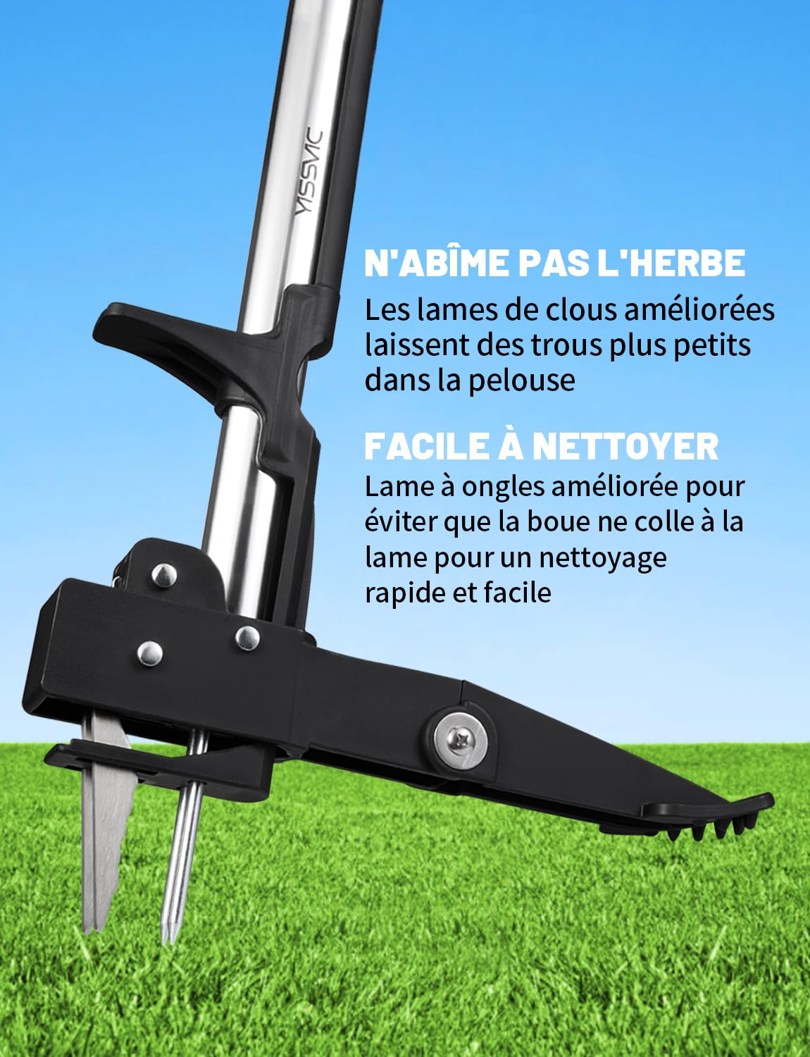 YISSVIC Désherbeur Manuel Arrache Mauvaise Herbe avec Pédale 4 Griffes Acier Inoxydable Long Manche Outil de Désherbage Solide pour Jardin Vert