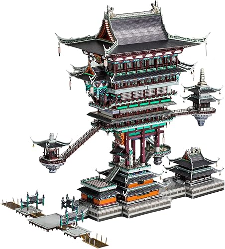 MU Kits de modelos de rompecabezas de metal 3D para adultos, película de animación The Legend of HEI-Guild Hall Miniature Building..