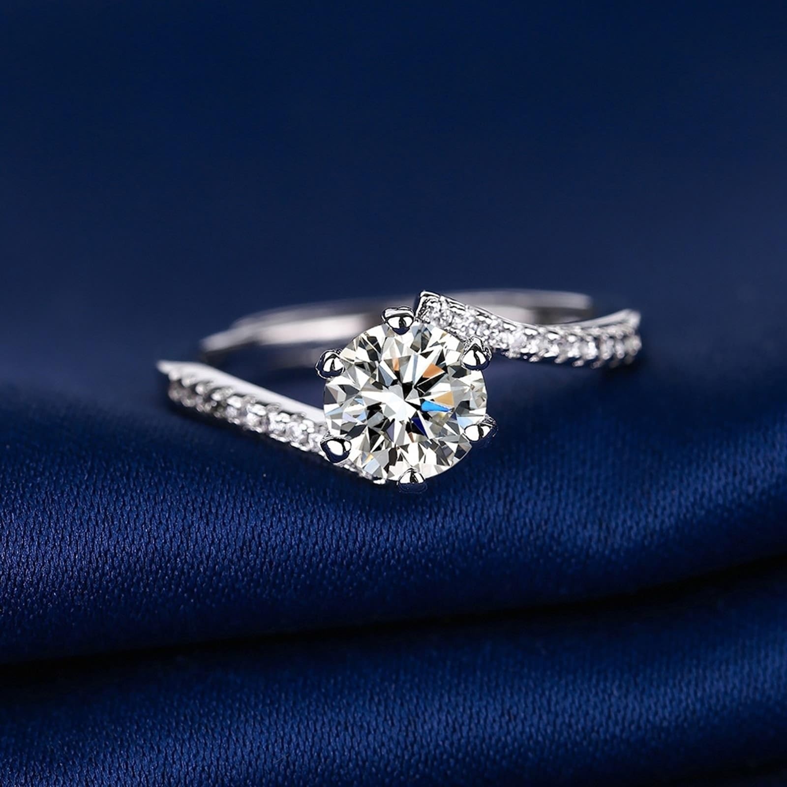 9 Karat Weißgold Damen Ringe Labordiamant Weiß, Partner Ringe Herz 6 Krappen Rund 1Ct Labordiamant