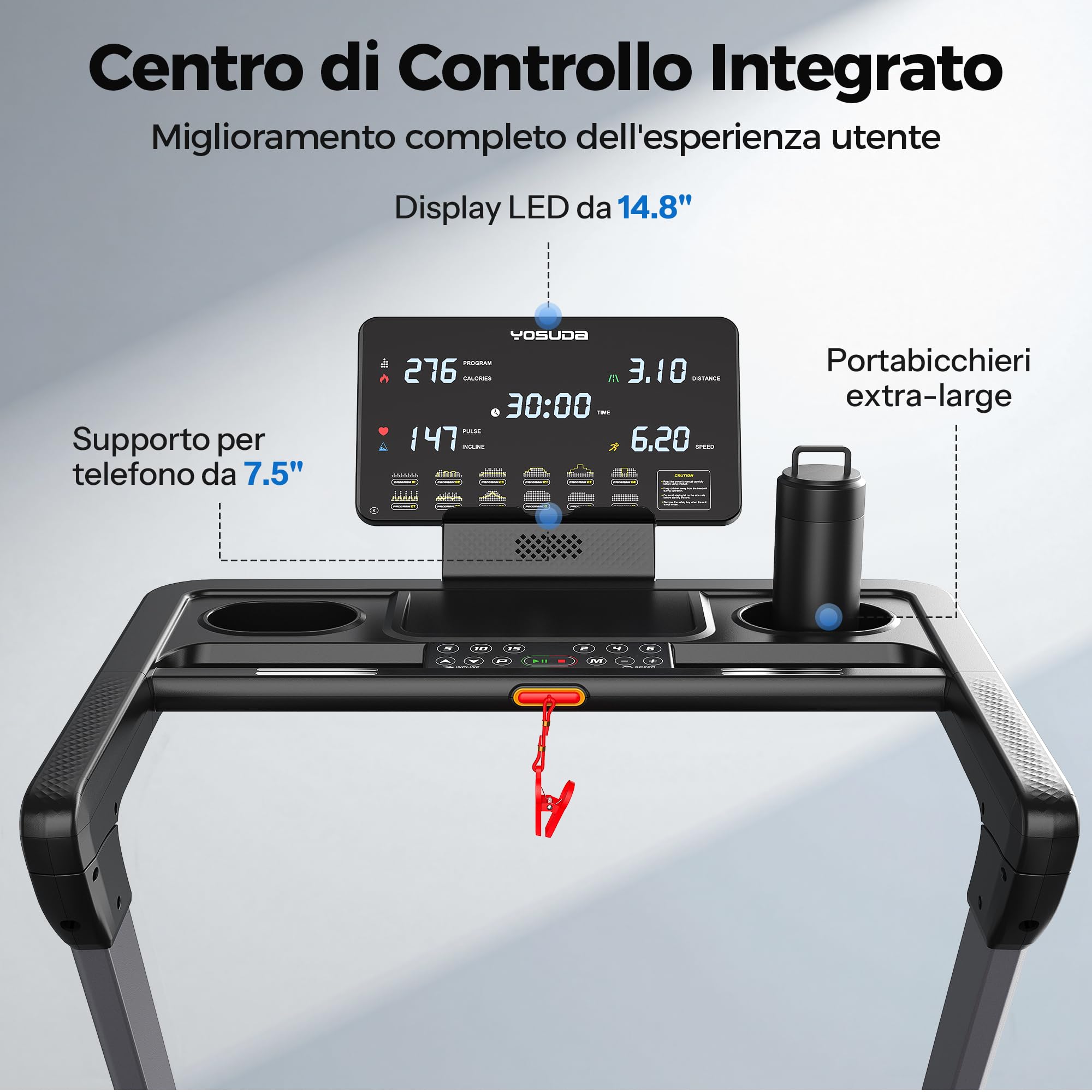 YOSUDA Bieżnia do domu, składana, automatyczna bieżnia z automatycznym nachyleniem 18%, 3,0 KM, obciążenie do 172 kg, kompatybilna z aplikacją Bluetooth, ekran LED o wysokiej rozdzielczości