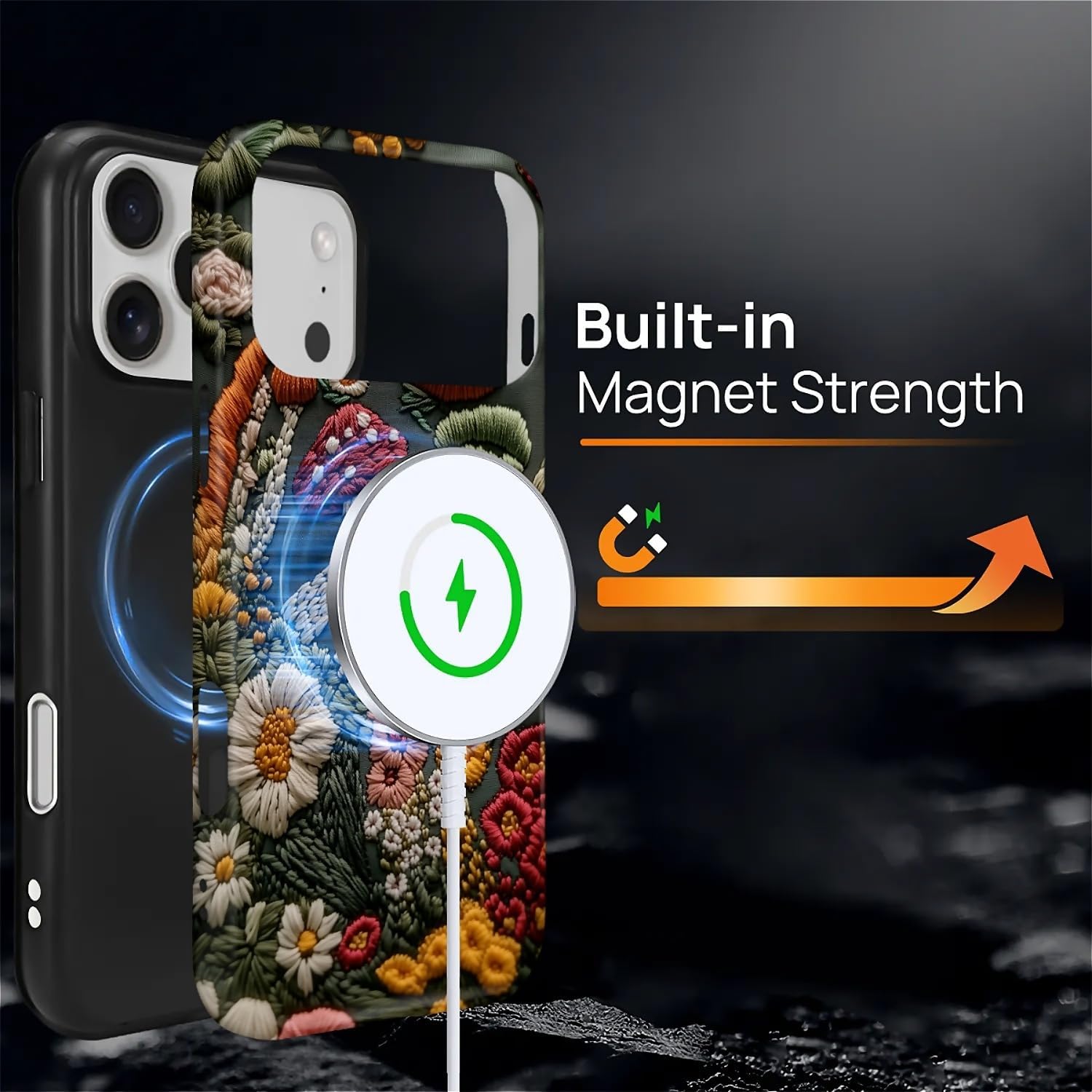 for iPhone 17 Pro Max Case for Women Girl Men Boy, Compatible with MagSafe, Shockproof Soft Silicone & Hard PC Shell Protective Case for iPhone 17 Pro Max - Mushroom Flower Embroidery image 3