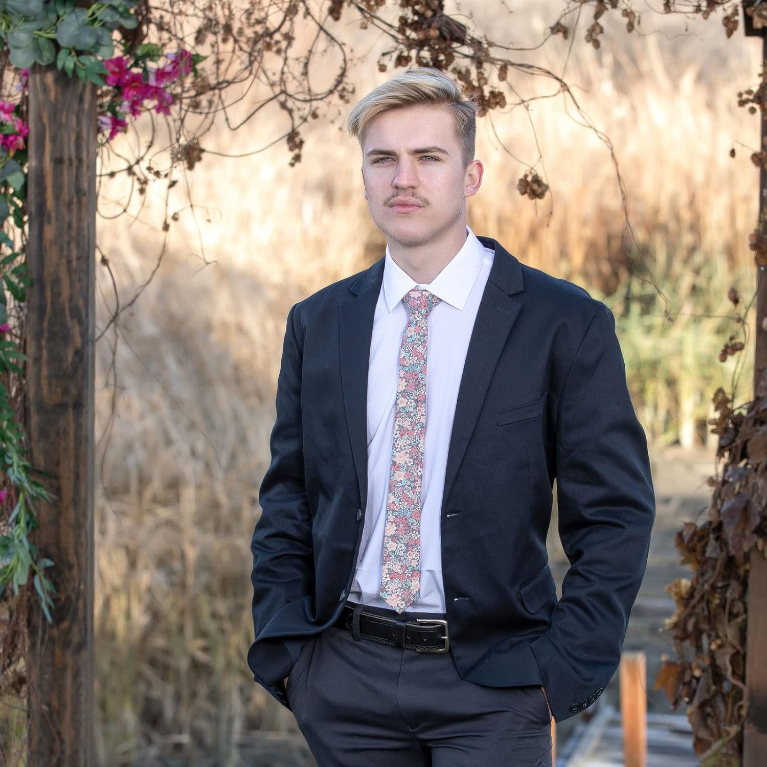 Men's Cotton Floral Skinny Necktie Tie - Image 2