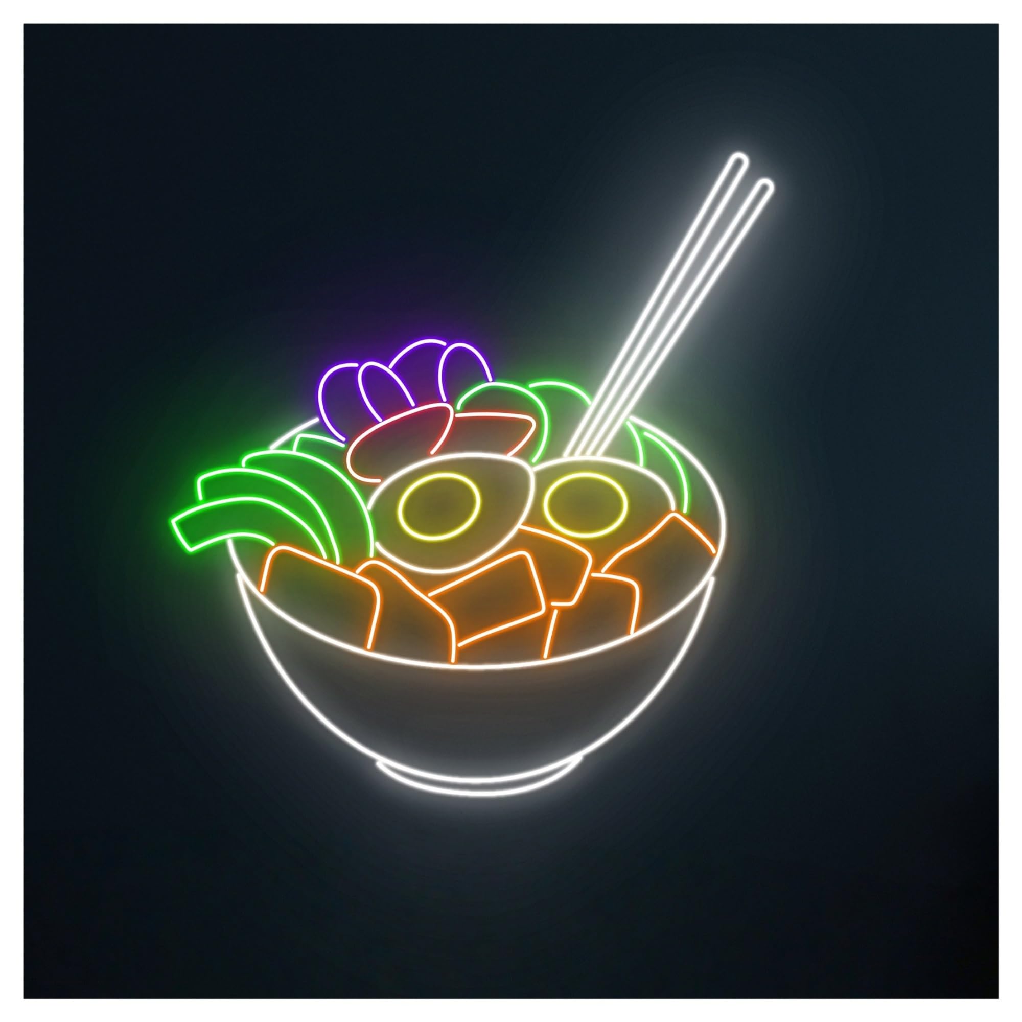 RONGCH Hanging Art Signs Poke Bowl Neon Sign LED Light Dimmable for Hawaii Food Shop Room Restaurant Diner Wall Decor Illuminated Lamp 55cm