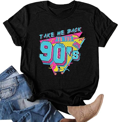 Atuendo de los años 90 para mujer camiseta vintage de los años 80, camiseta casual de los años 90 y 80 para nostalgia