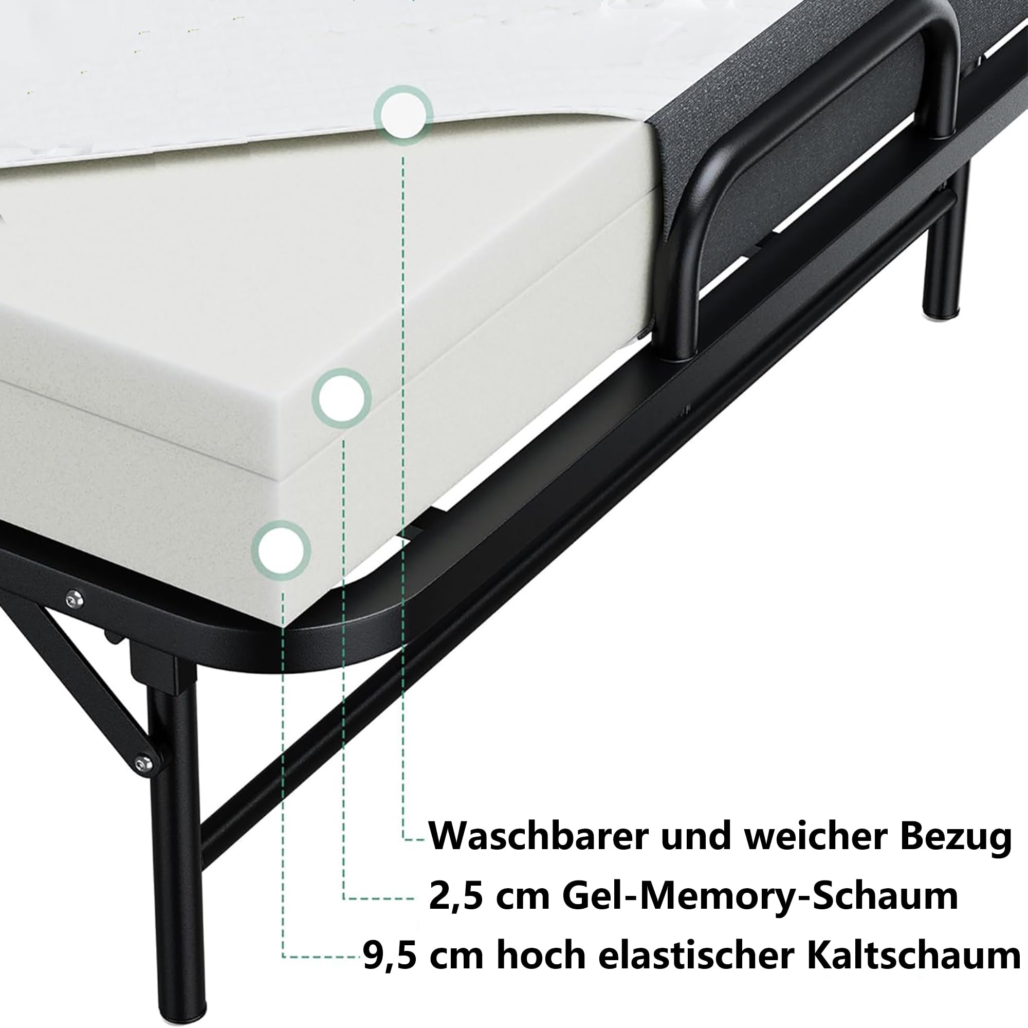 IKIMI 96x190cm Klappbett mit 12cm Dicker Memory-Schaum Matratze und 4 Laufrollen & Cover, Robuster Gästebett Klappbar Reisebett Erwachsene Faltbett Langlebiger Metallbett,Belastbar bis 200kg