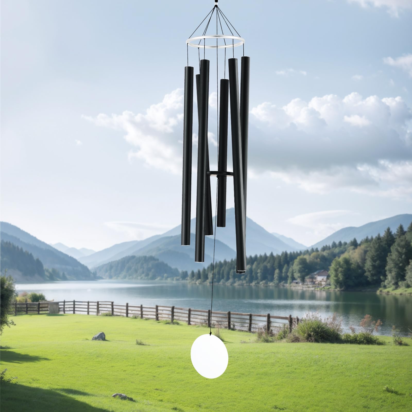 VEVOR Windspiel, 66 Zoll, Windspiel mit tiefem Ton und 6 Röhren, einzigartiges großes Gedenk-Windspiel zum Jahrestag, tolle Außendekoration für Terrasse, Veranda, Garten und Hinterhof, schwarz