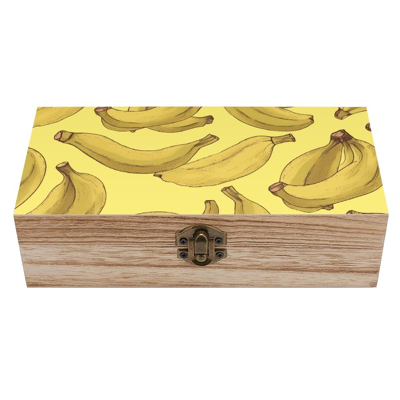 WAFICAC Banana Pattern Wooden Keepsake Box Wooden Box with Hinged Lid Decorative Storage Boxes Unique Gift Ideas for Men & Women Size 7.9" X 3.9" X 2.3"