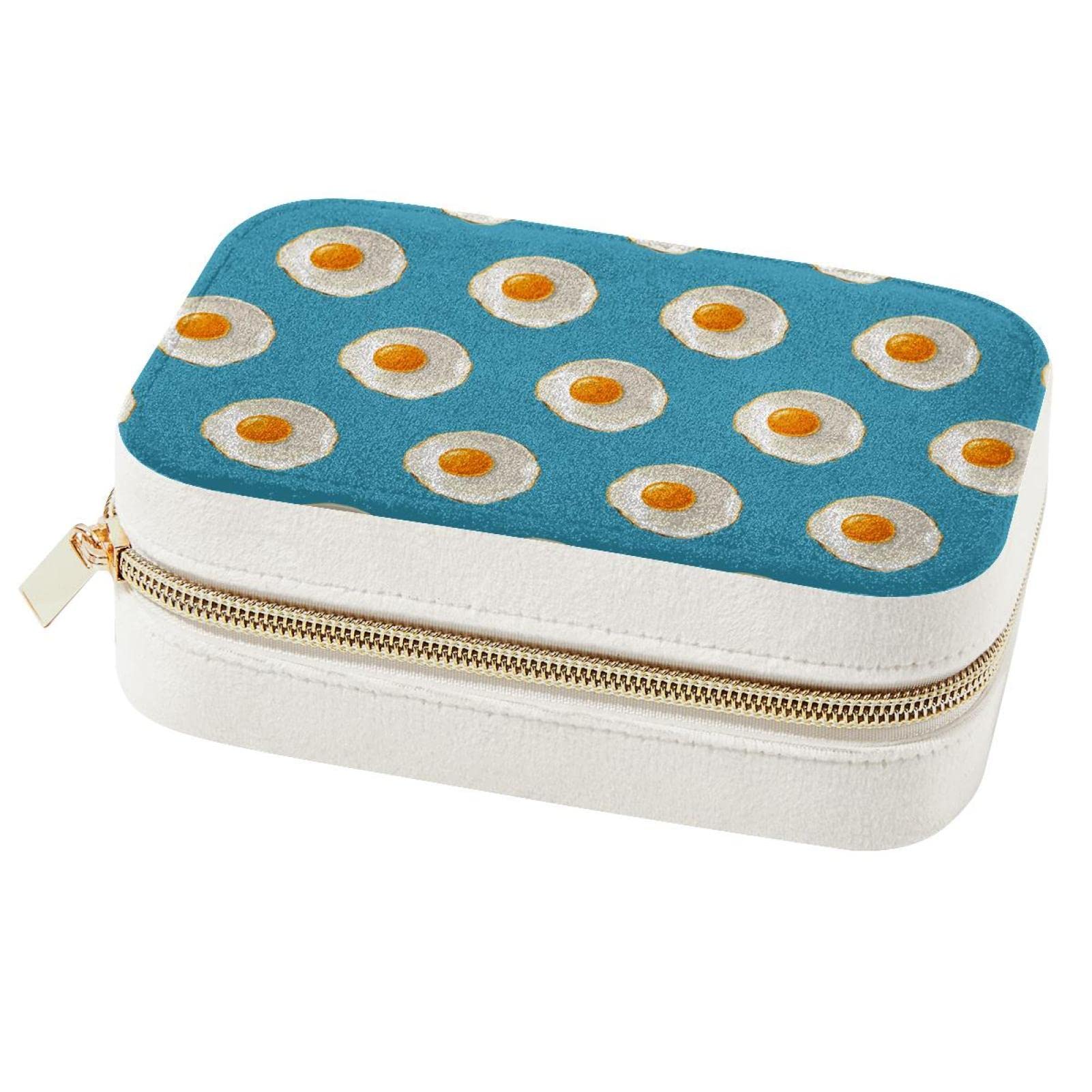 Boîte à bijoux de voyage portable bleue Omelette pour bagues et colliers